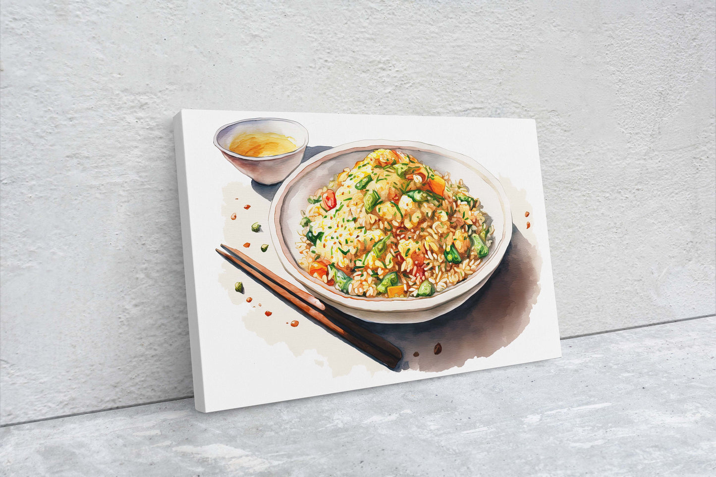 Fried Rice Watercolor, Chinese Food, Restaurant Art, Asian Cuisine, Dining Room, Kitchen Decor, Food Art, Stir Fry