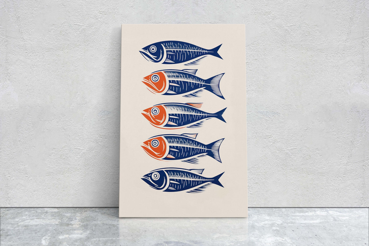 Sardines on Canvas, Modern Scandinavian, Danish Style, Fish Wall Art, Abstract, Framed Canvas, Kitchen Decor, Dining Room, Pop Art