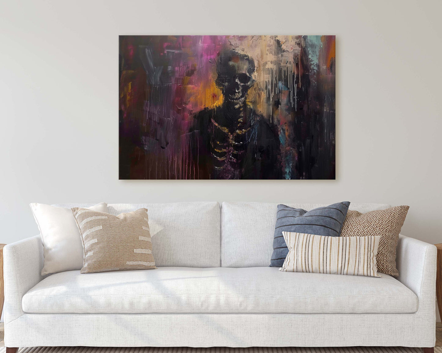 Chromatic Skeleton, Colorful Death, Creepy Decor, renaissance Painting, Dark Academia