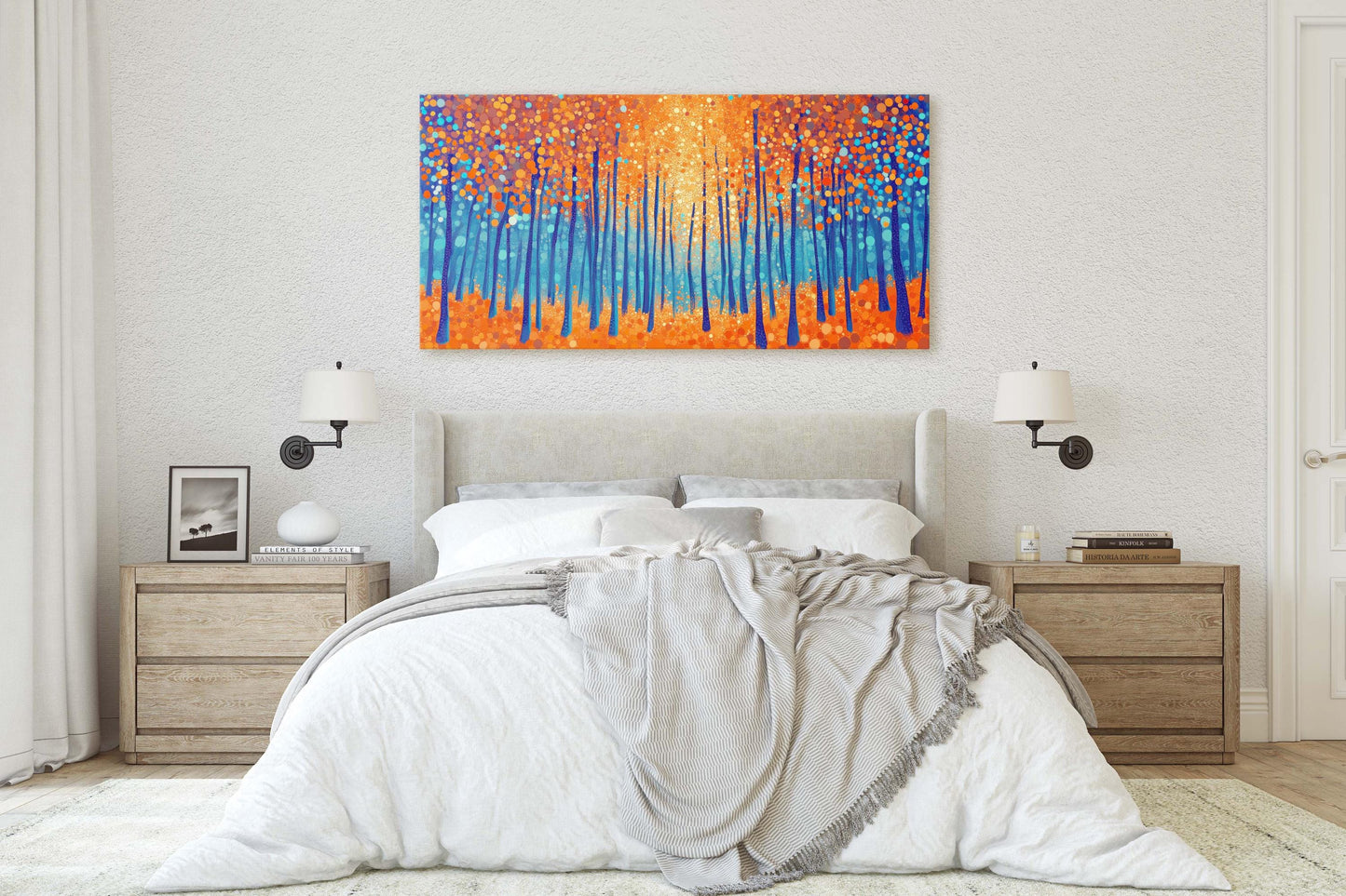 Pointillism Autumn, Fall on Canvas, Abstract Aspen Trees, Framed Canvas