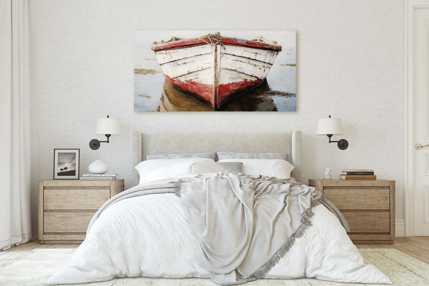 Red Boat, Beach House, Ship Art, Coastal Art, Vacation Home, Nautical Art