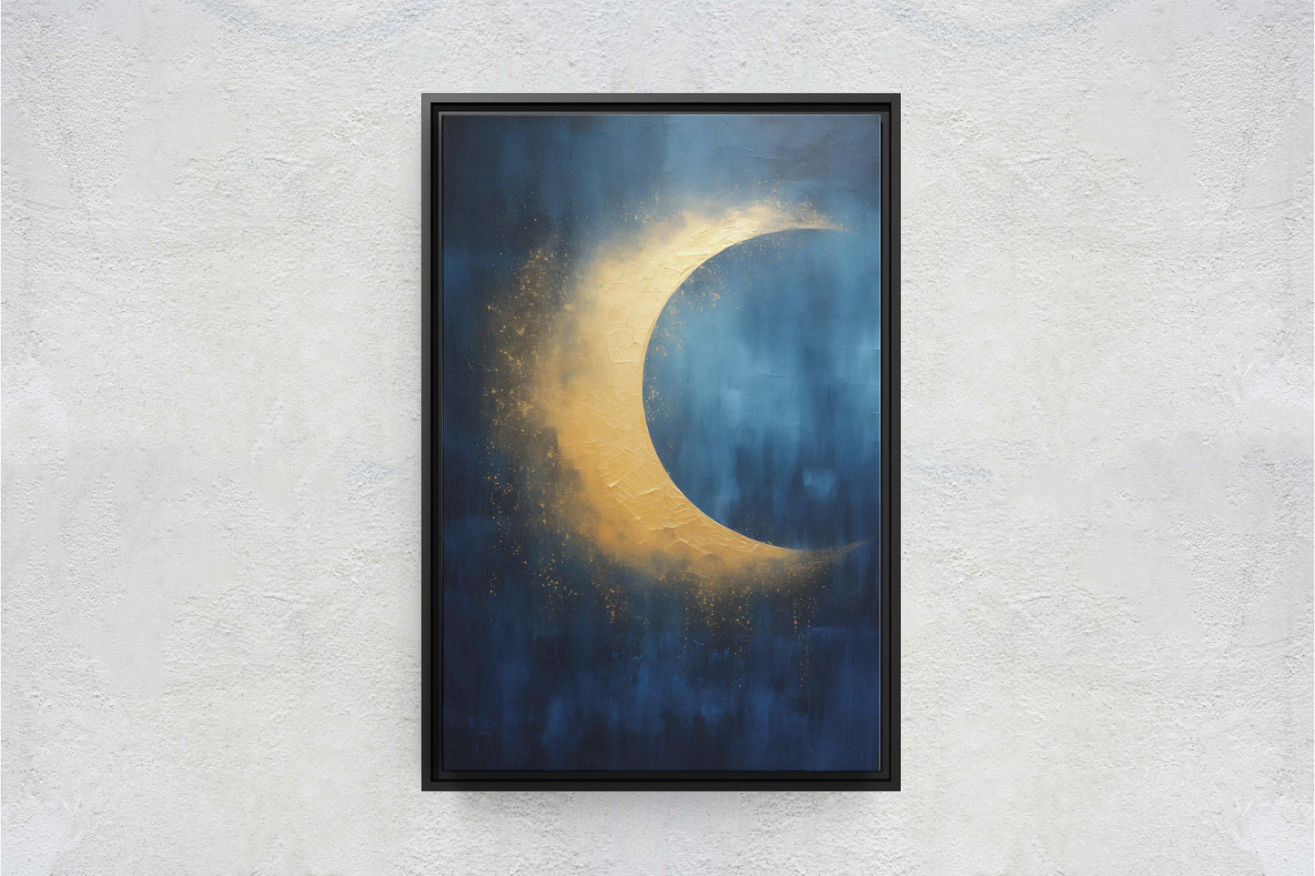 Gold Moon on Indigo, Moon Painting, Minimalist Art, Circle Indigo, Maximalist Art, Contemporary Decor, Celestial Art, Space Decor, Night Sky