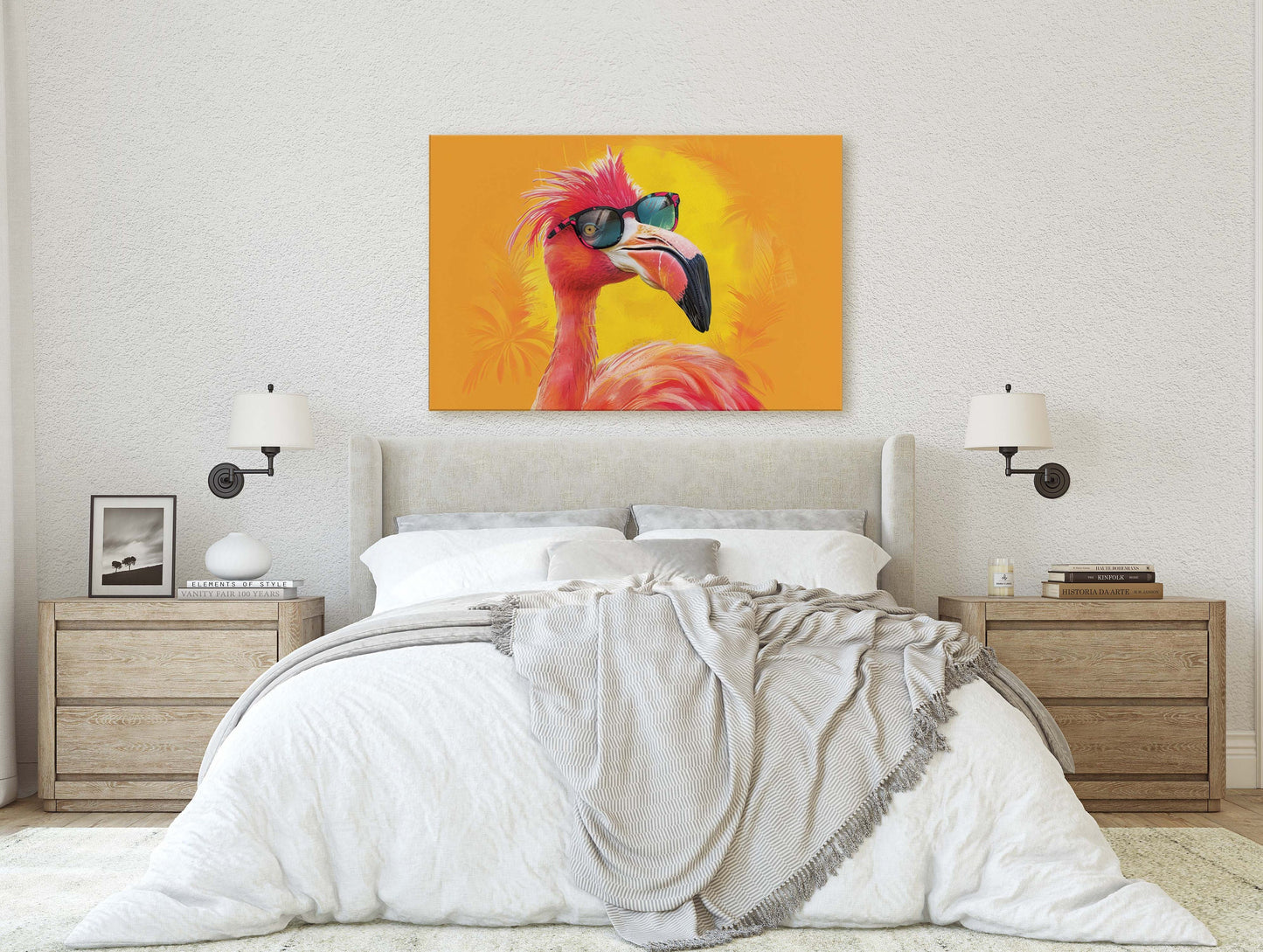 Hipster Flamingo, Pop Art, Street Art, Graffiti Painting, Animal Sunglasses, Orange Blue, Fun Quirky, Large Art Print, Kids Room, Pink
