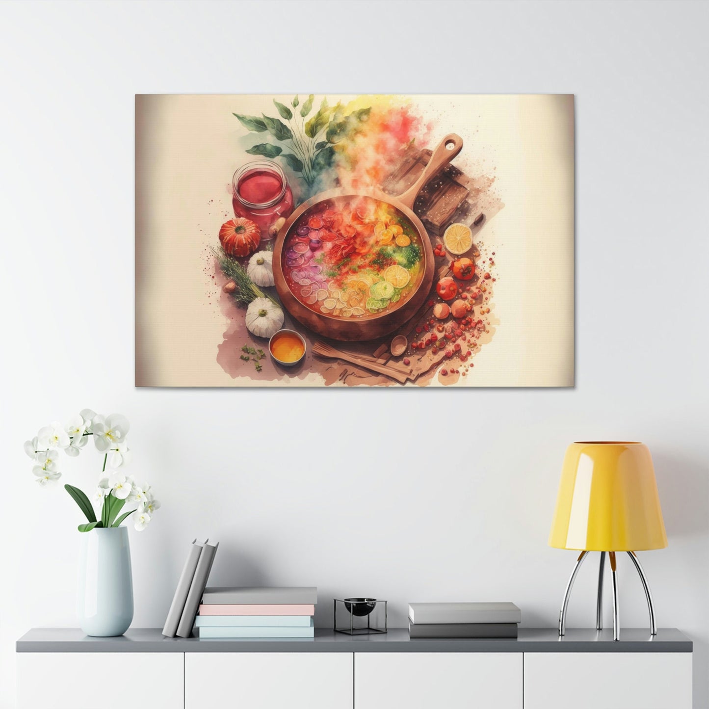 Watercolor Cooking Canvas Art Ready To Hang Large Print, Colorful