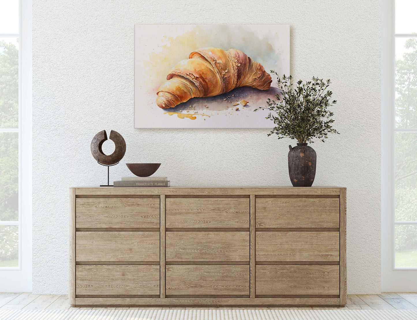 Croissant, French Pastry, Ready To Hang, Large Print, Watercolor Painting, Dining Room, Kitchen Art, Restaurant Art, Bakery
