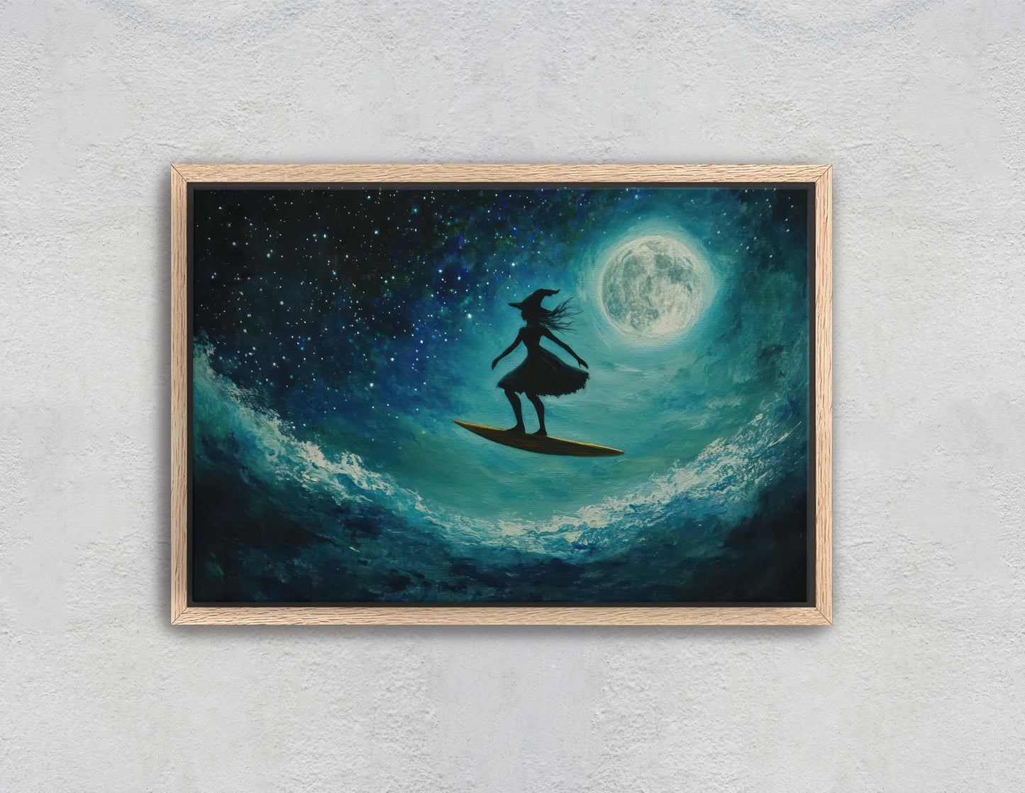 Surfing Witch, Whimsical Halloween, Full Moon, Flying Witch, Gothic Art, Fun Halloween, Whimsy, Funny Art