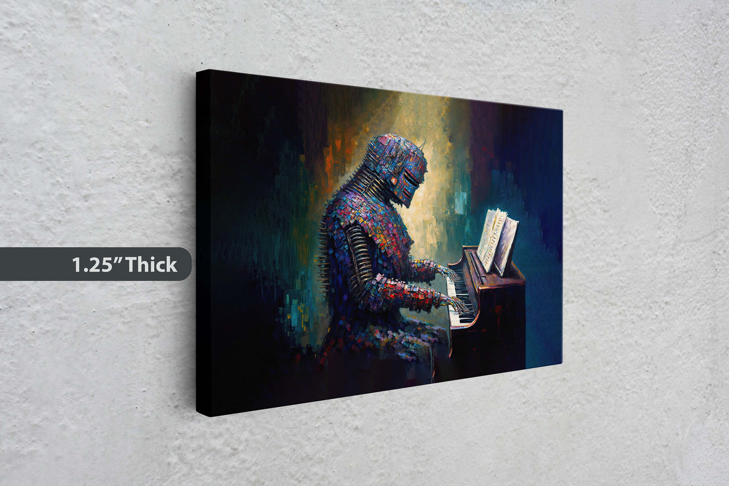 Robot Piano Canvas Art Ready To Hang Large Print, Colorful Robot, Instrument