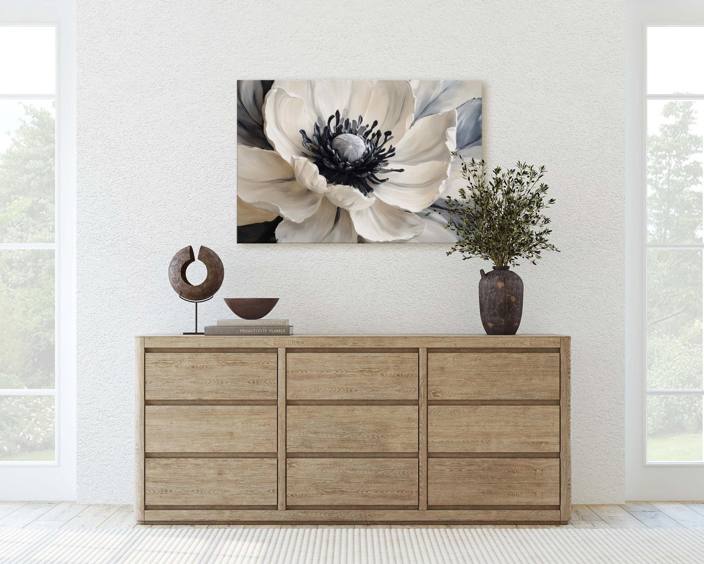 Flower Painting, Black White Flower, Contemporary Art