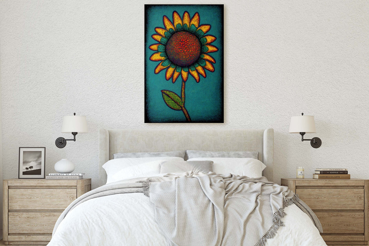 Sunflower, Abstract, Pointillism, Flower Decor, Large Canvas Print, Ready To hang, Farmhouse, Farm, Vertical Print, Modern Art, Contemporary