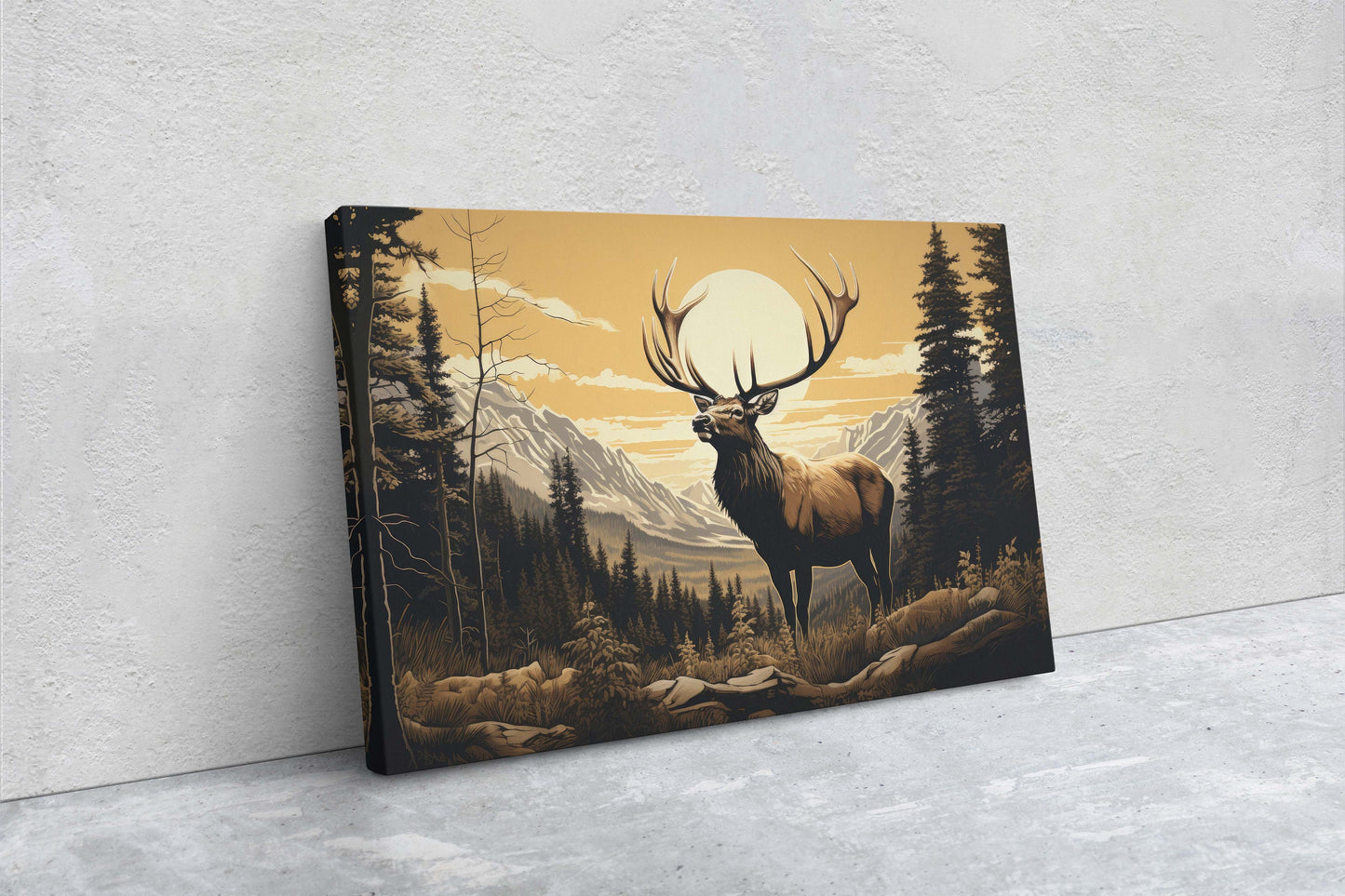 Rocky Mountain Elk, Elk Painting, Cabin Decor, Mountain Home Decor, Neutral Art, Nature Decor, Framed Canvas