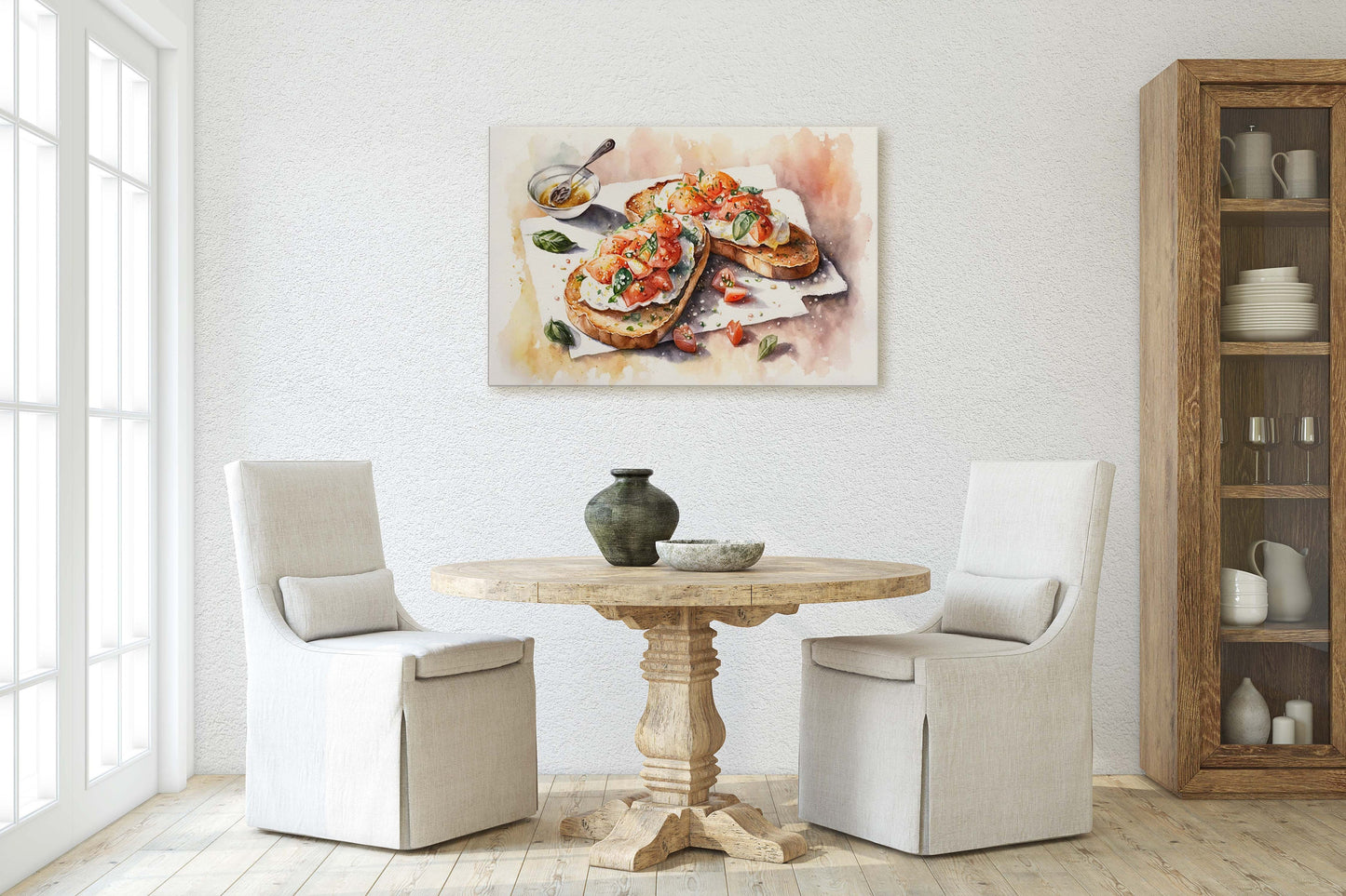 Bruschetta Bread, Tapas, Appetizers, Kitchen Art, Dining Room, ,Ready To Hang, Large Print, Watercolor Painting, Restaurant Decor, Food Art