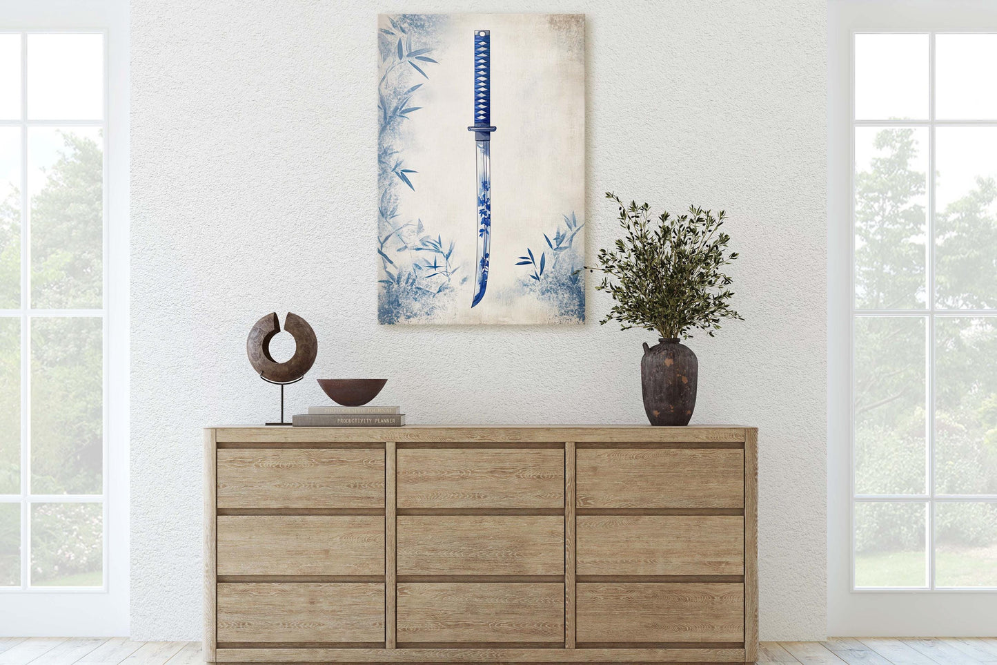 Blue Willow Katana, Samurai Sword, Vintage Art, chinoiserie Design
