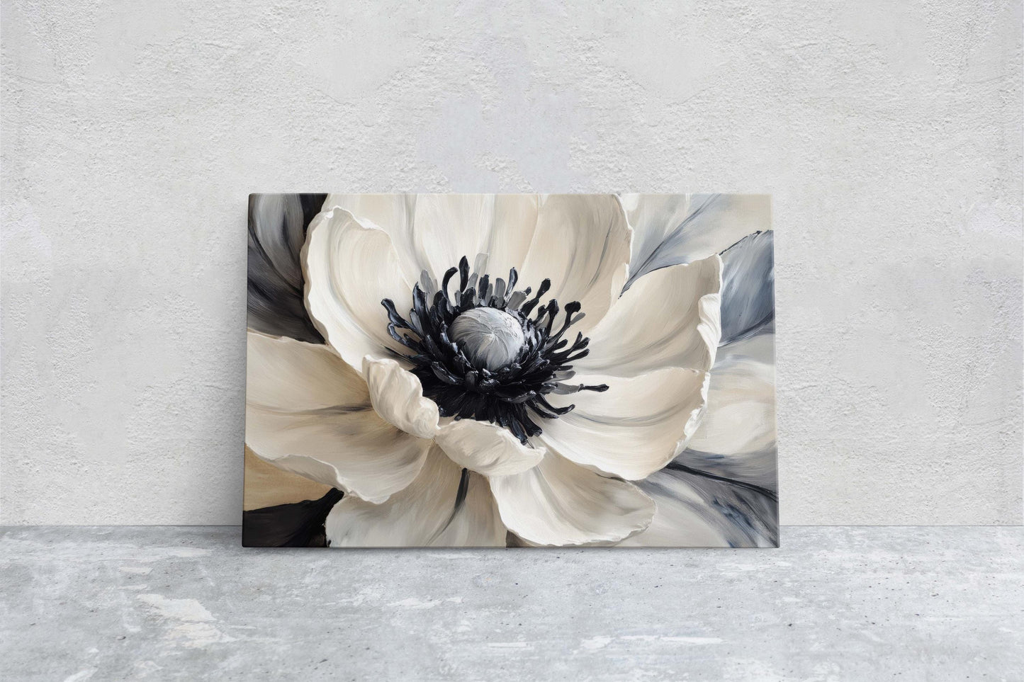 Flower Painting, Black White Flower, Contemporary Art