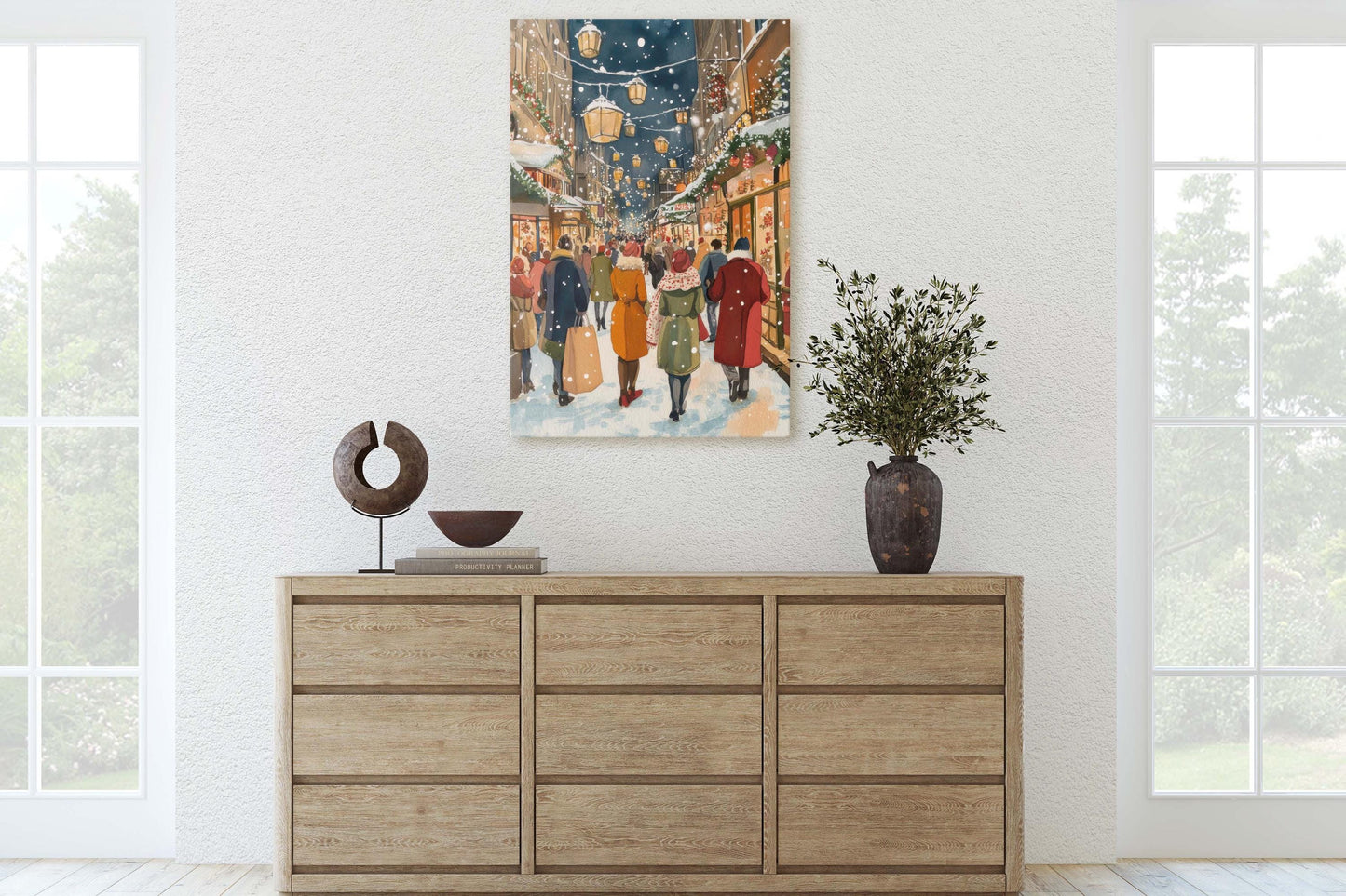 Vintage Christmas Canvas, Christmas Shopping, Christmas Village