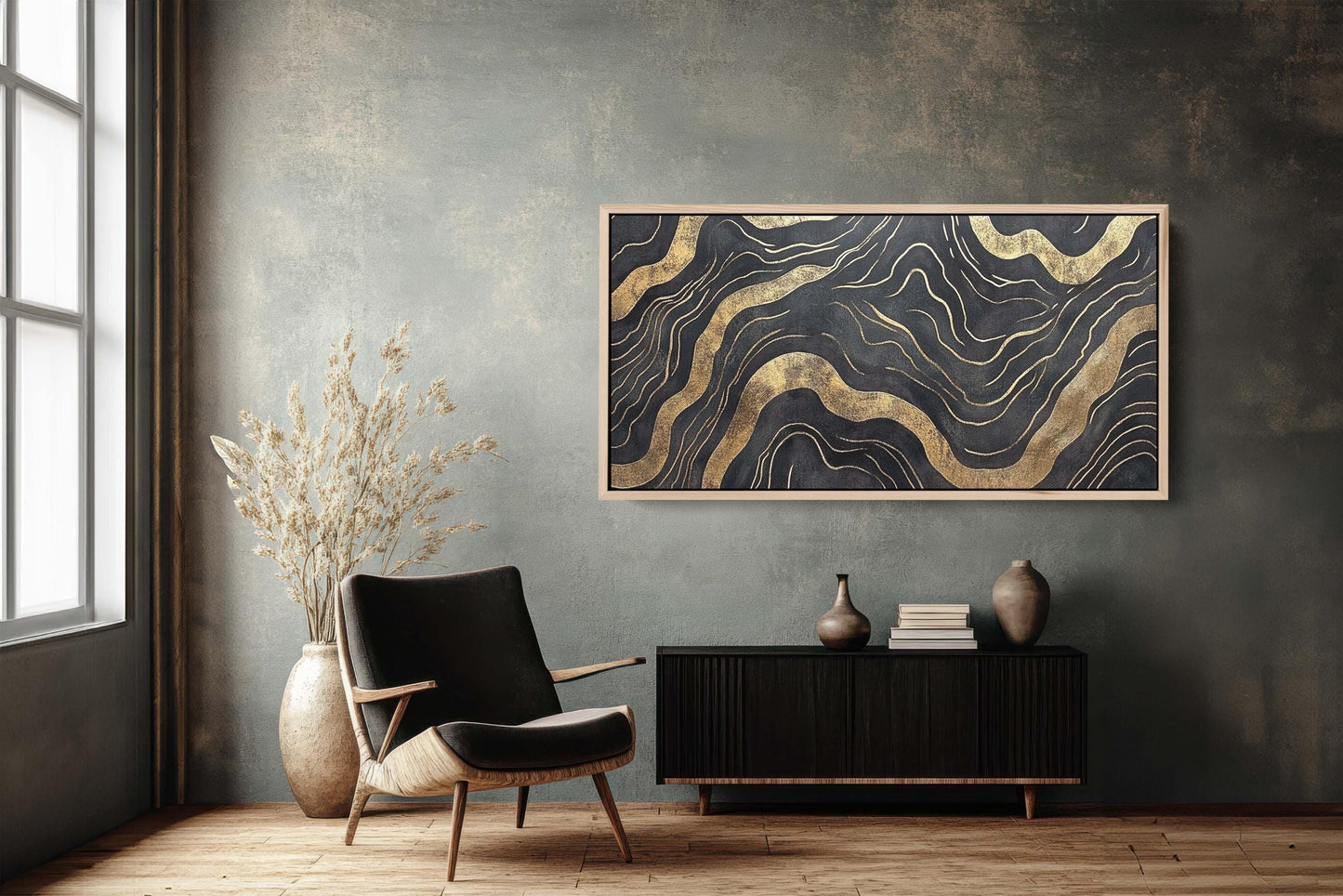 Gold and Black Abstract, Modern Print, Contemporary Decor, Abstract Wood