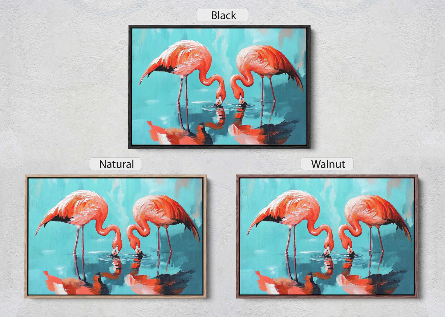 Flamingo Painting, Bird Art, Flamingos Drinking