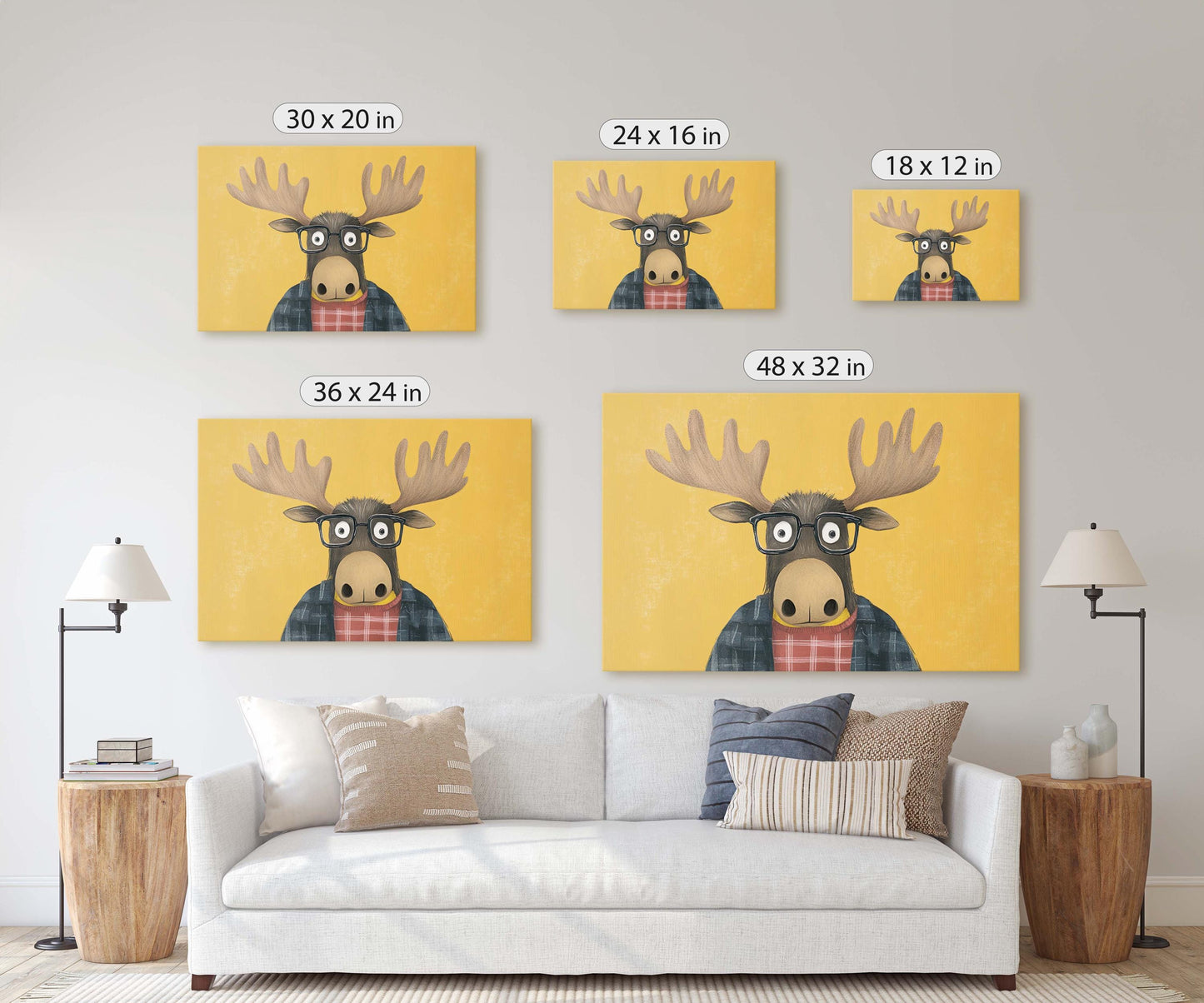 Hipster Moose, Pop Art, Street Art, Graffiti Painting, Animal Sunglasses, Yellow, Fun Quirky, Large Art Print, Kids Room, Boys Room