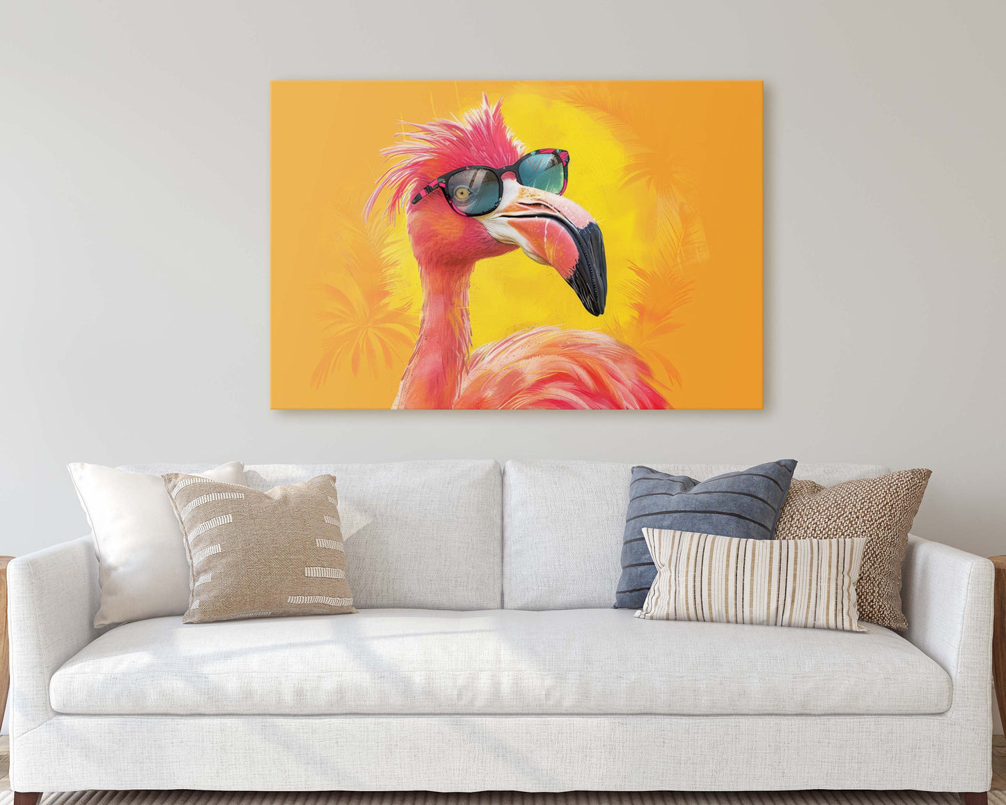 Hipster Flamingo, Pop Art, Street Art, Graffiti Painting, Animal Sunglasses, Orange Blue, Fun Quirky, Large Art Print, Kids Room, Pink