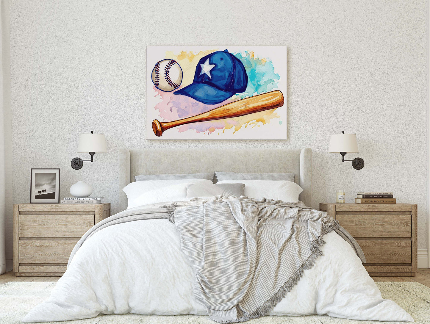 Watercolor Baseball, Baseball Painting, Baseball Bat, Original Art, Sport Lover, Kids Room, Boys Room