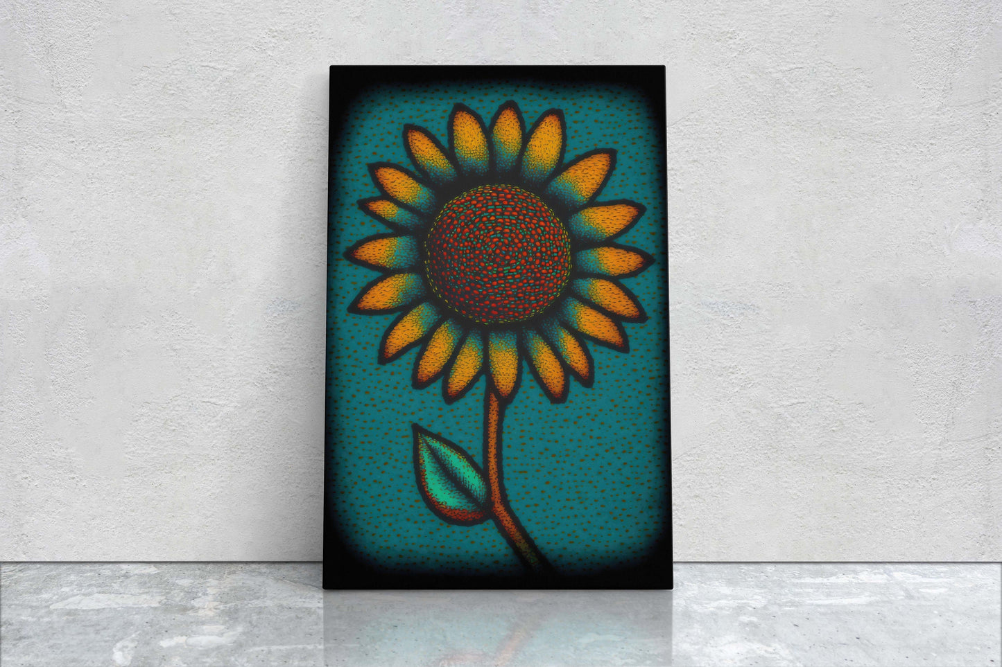 Sunflower, Abstract, Pointillism, Flower Decor, Large Print, Ready To hang, Farmhouse, Farm, Vertical Print, Modern Art, Contemporary