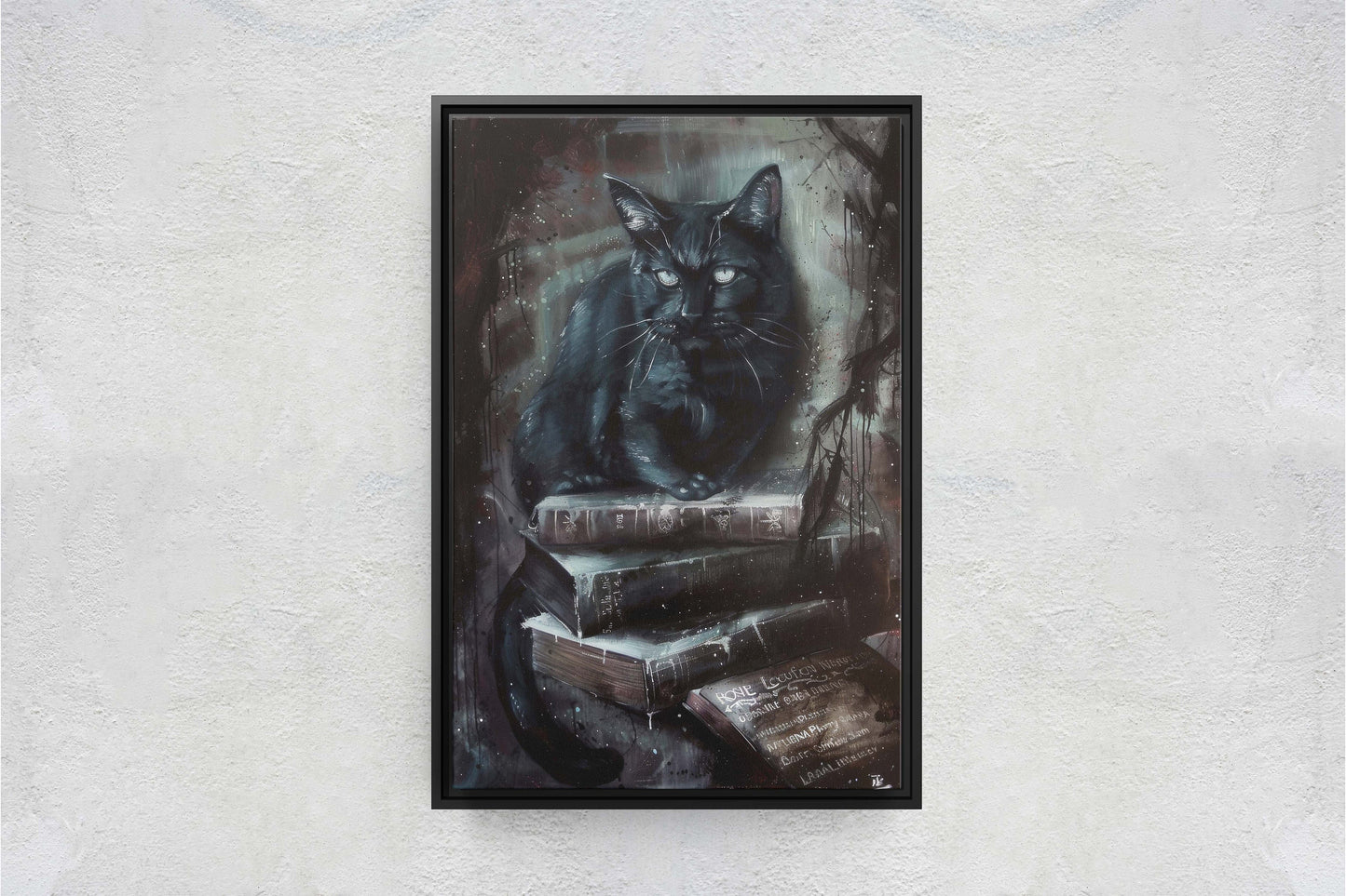 Arcania Black Cat, Dark Academia, Magic Library, Framed Canvas, Halloween Decor, Creepy Decor, Spooky Art