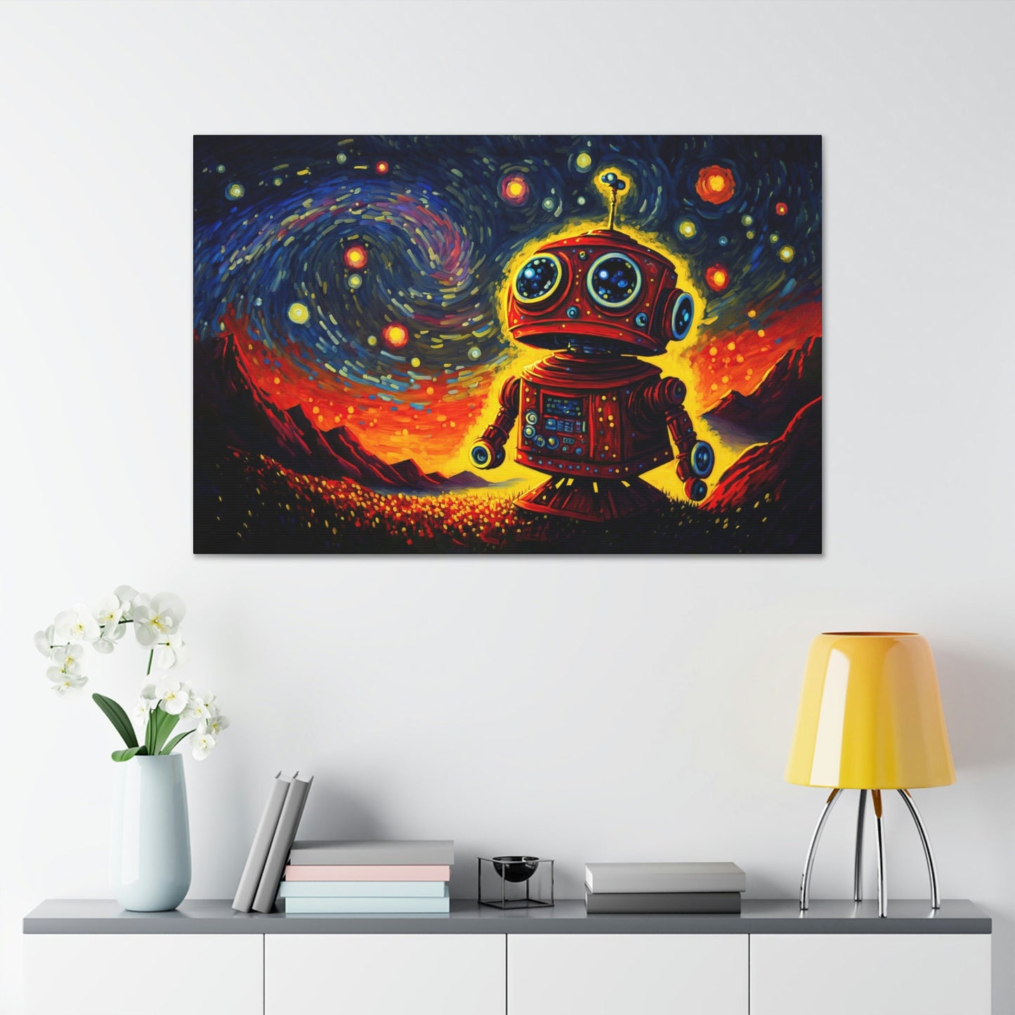 Starry Night Red Robot Canvas Art Ready To Hang
