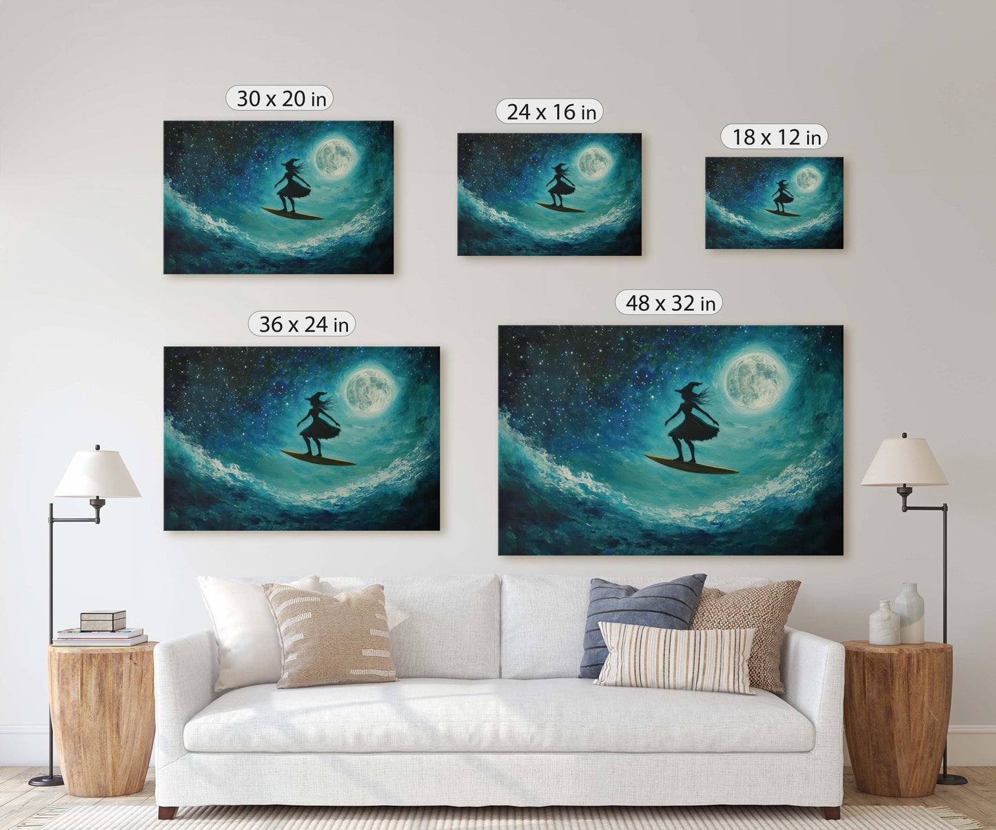 Surfing Witch, Whimsical Halloween, Full Moon, Flying Witch, Gothic Art, Fun Halloween, Whimsy, Funny Art