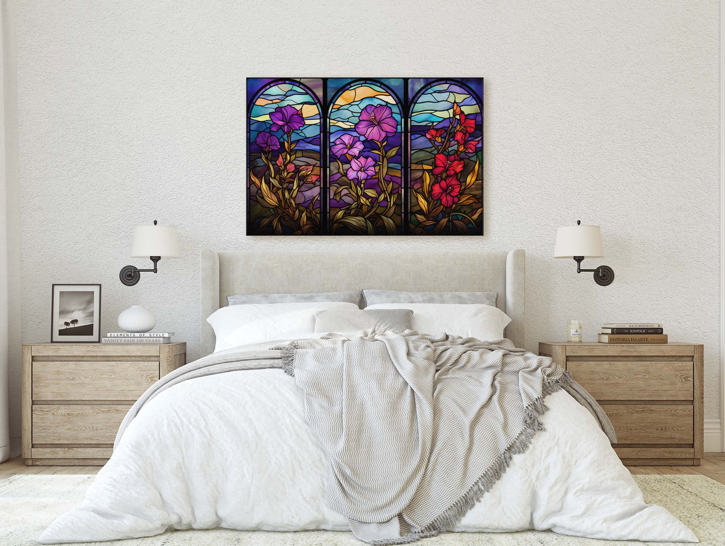 Stained Glass Flowers, Flower Portraits, Wildflowers, Framed Canvas, Vivid Color, Bright