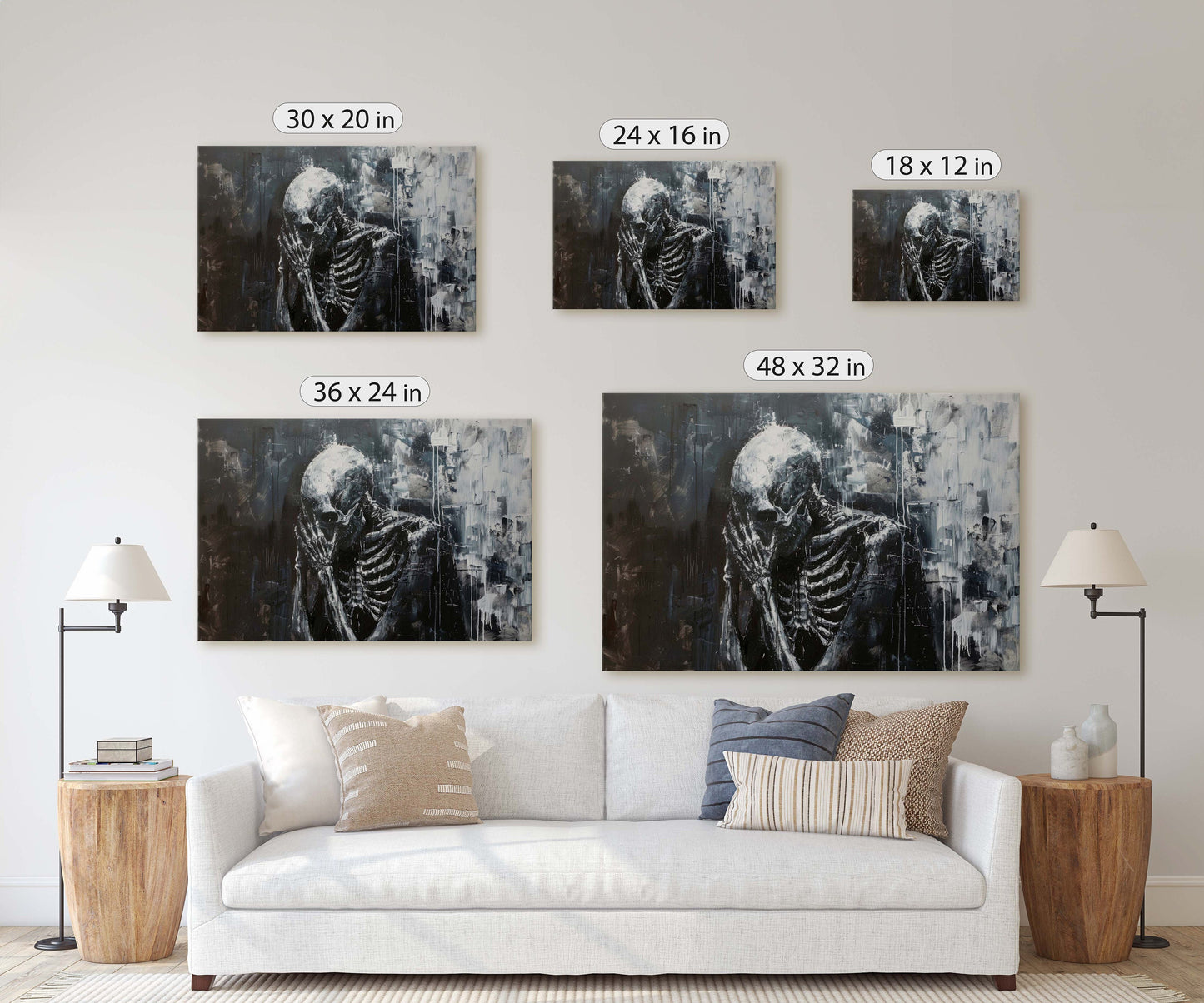 Mourning Death, Skeleton Print, Creepy Decor, Halloween Art, Victorian Art
