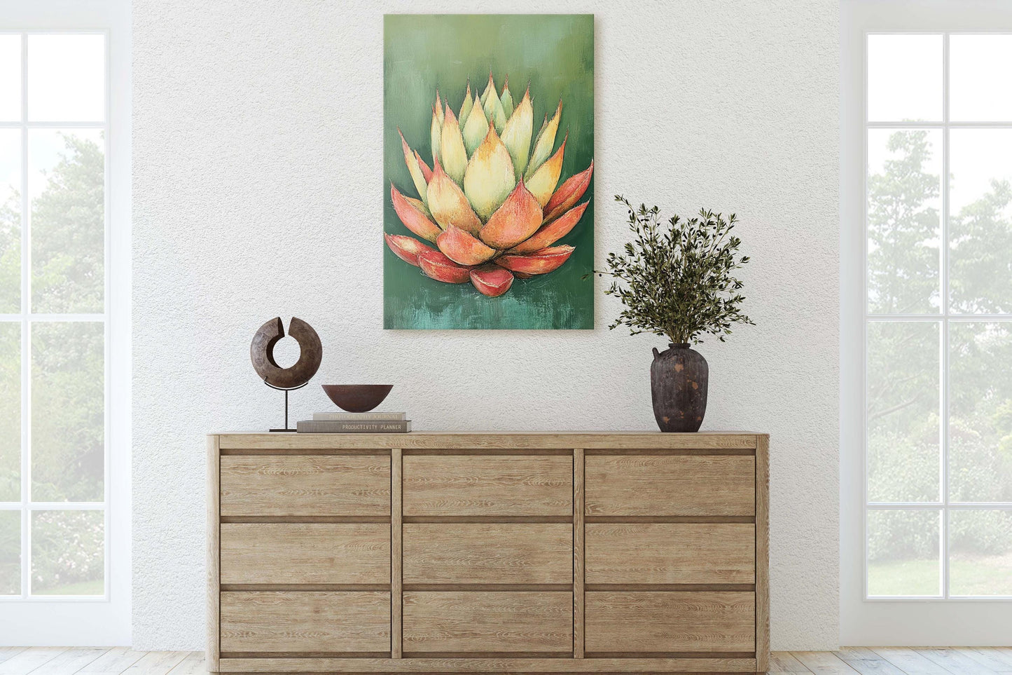 Red Green Agave, Abstract Agave, Minimalist Decor