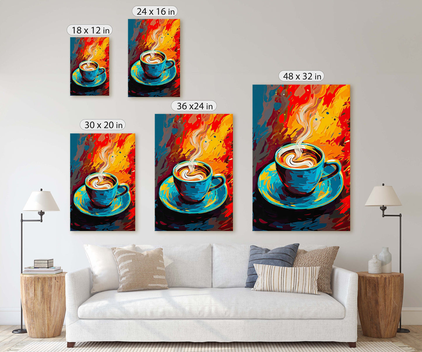Coffee Art, Latte Painting, Pop Art, Modern Contemporary, Colorful Vivid, Abstract Representative, Framed Canvas, Large Art print