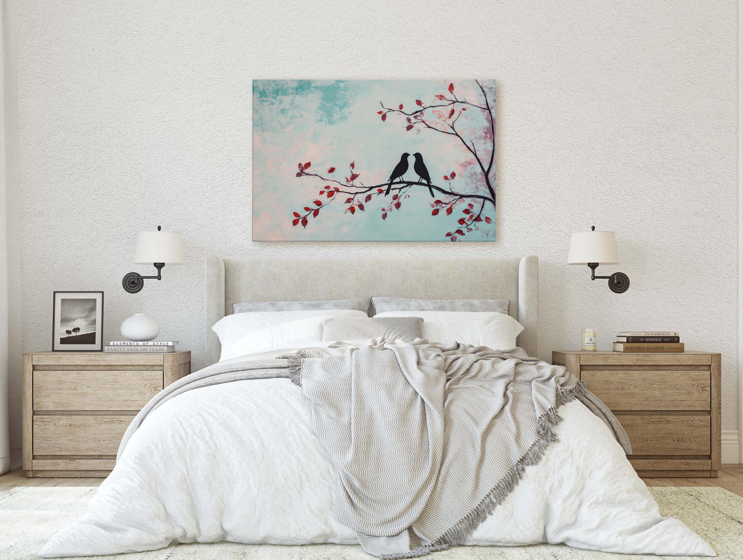 Lover birds, Bird Print, Pastel Colors, Contemporary Print, Blue Pink