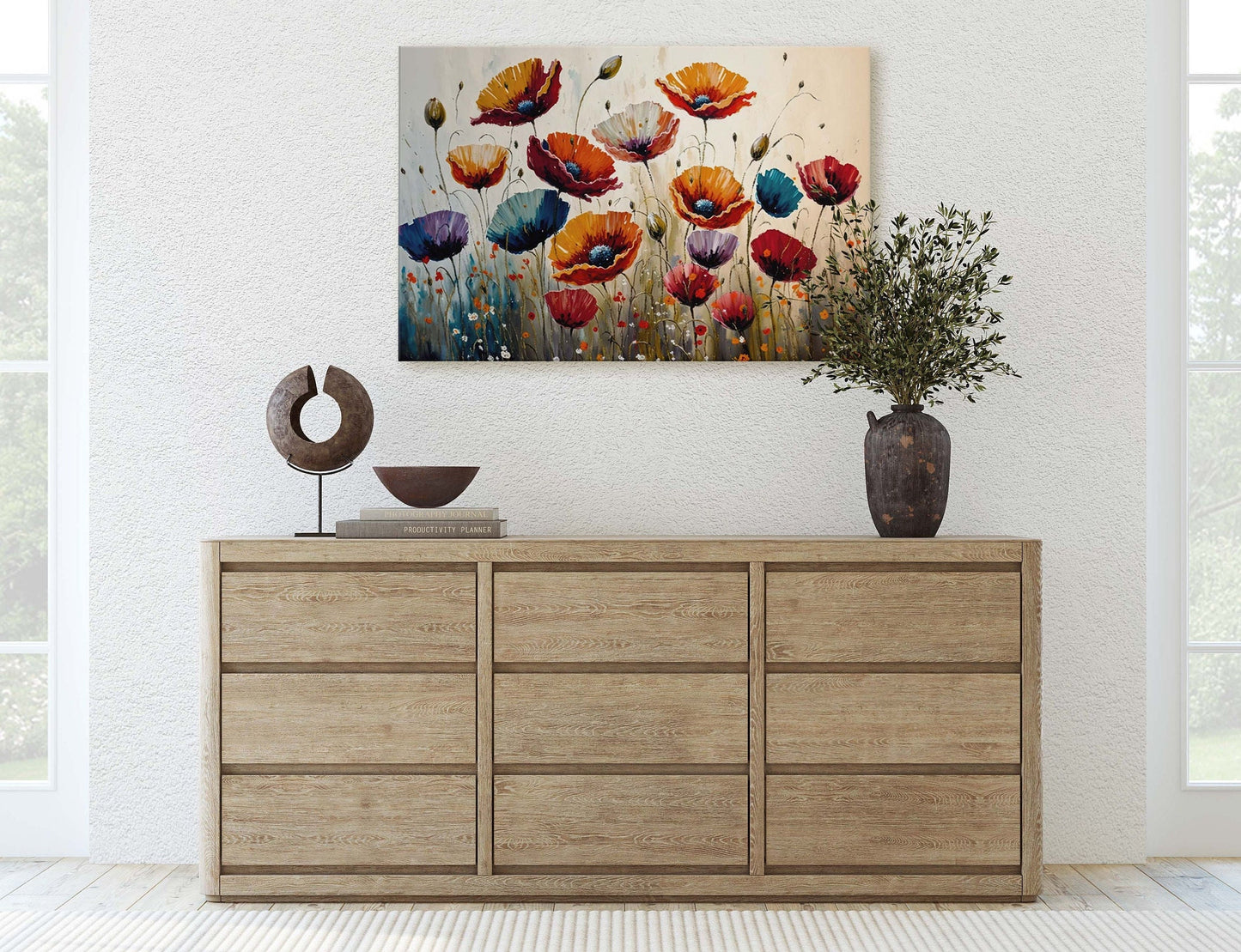 Colorful Poppy Flowers Fine Art Canvas Art Ready To Hang Large Print, Oil Painting, Poppies