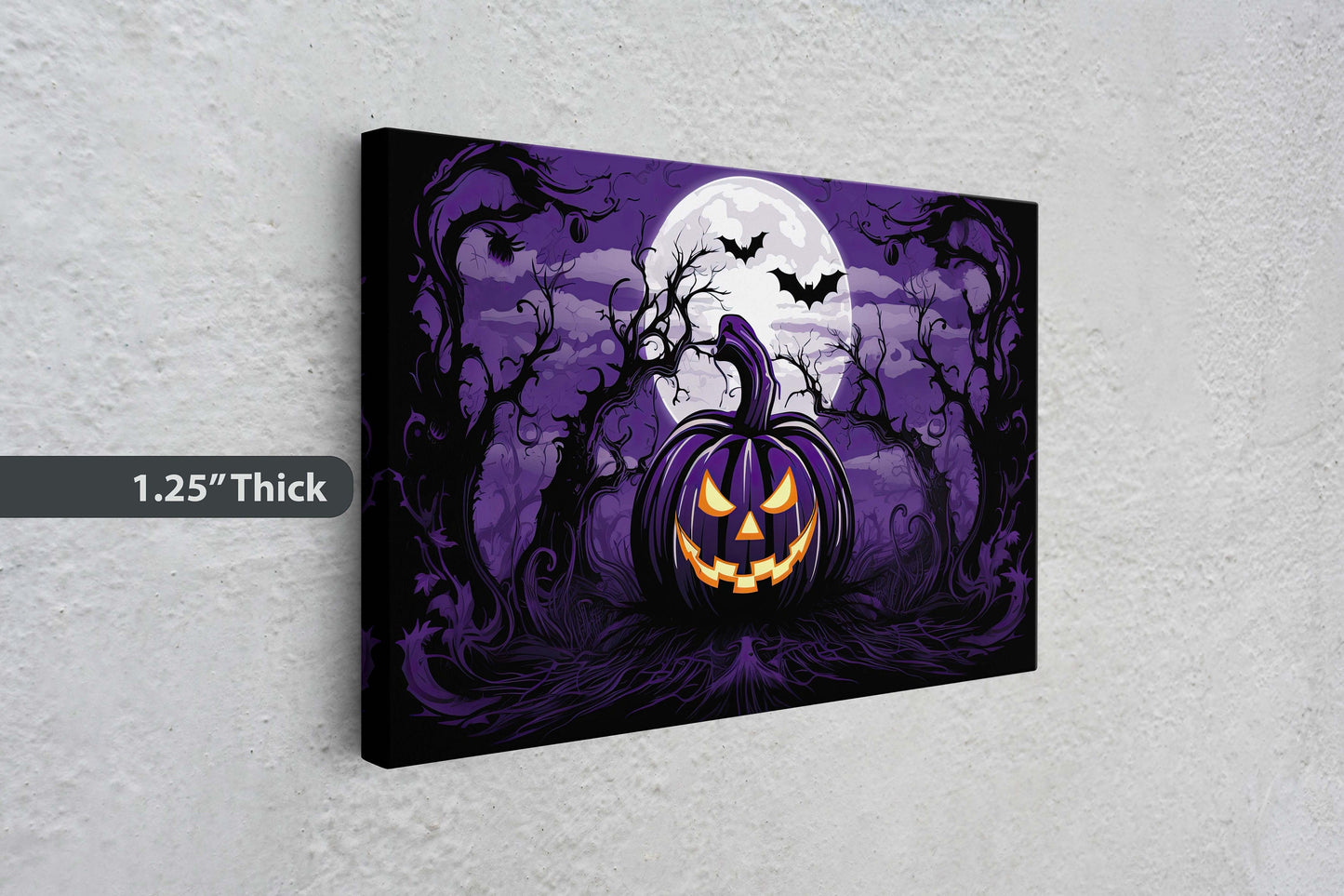Spooky Jack-Lantern, Purple Moon, Halloween Spooky, Halloween Pumpkin Art, Scary Art, Pumpkin Patch, Poster Print, Framed Canvas
