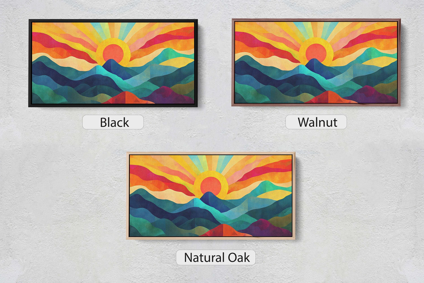 Sunshine Mountain, Canvas Print, Sunset Decor, Flat Art, Vibrant Color, Bold Art, Abstract, Mid Century Modern, Scandinavian Print