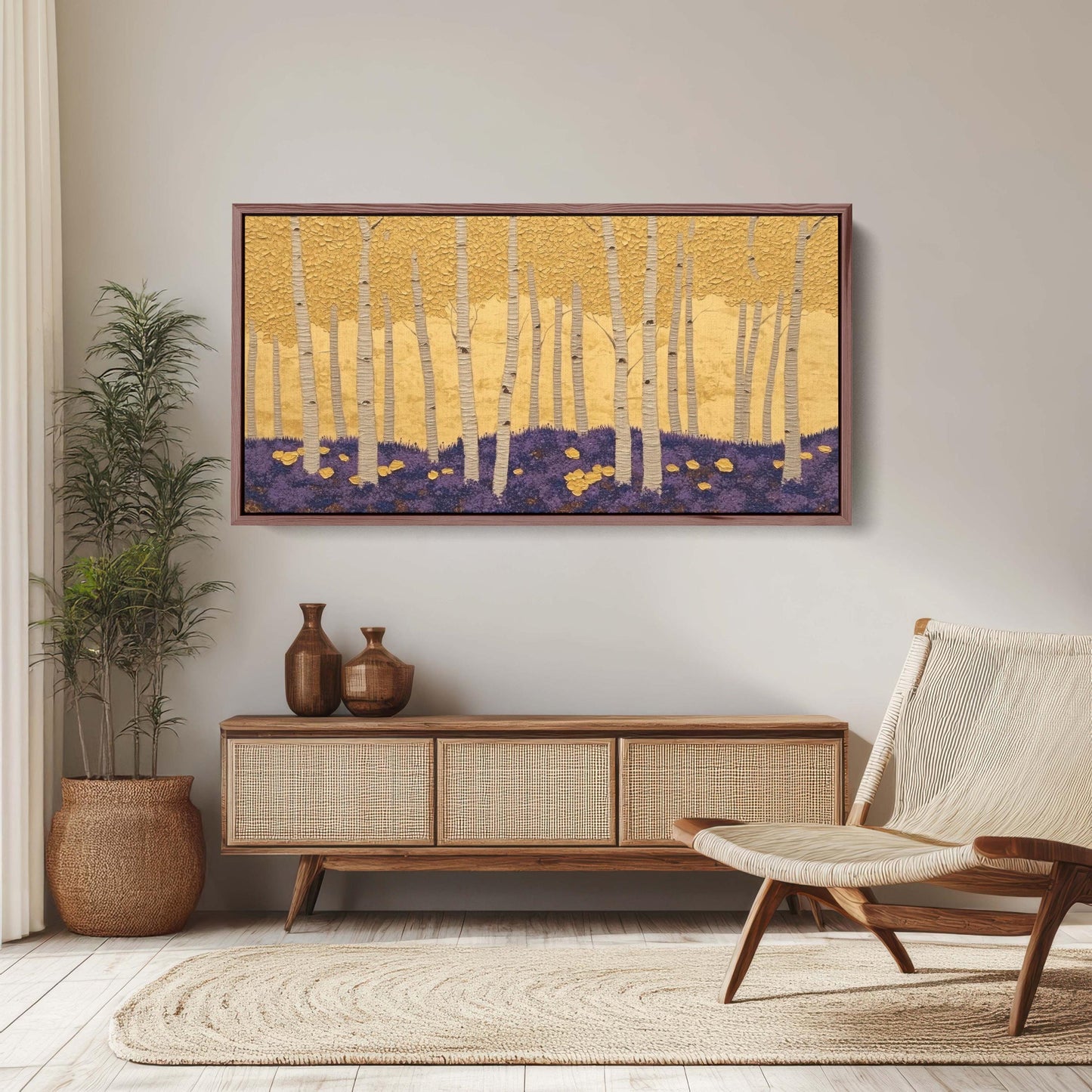 Abstract Aspen Trees, Trees on Canvas, Autumn Forest, Yellow Gold, Framed Canvas