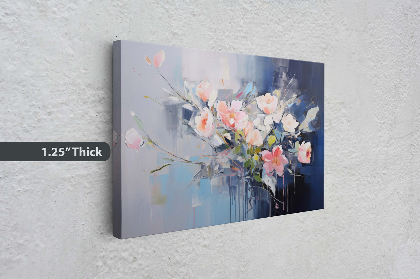 Abstract Floral Print, Flowers in Rain, Blue Canvas, Fine Art, Modern Artwork, Contemporary Print, Framed Canvas