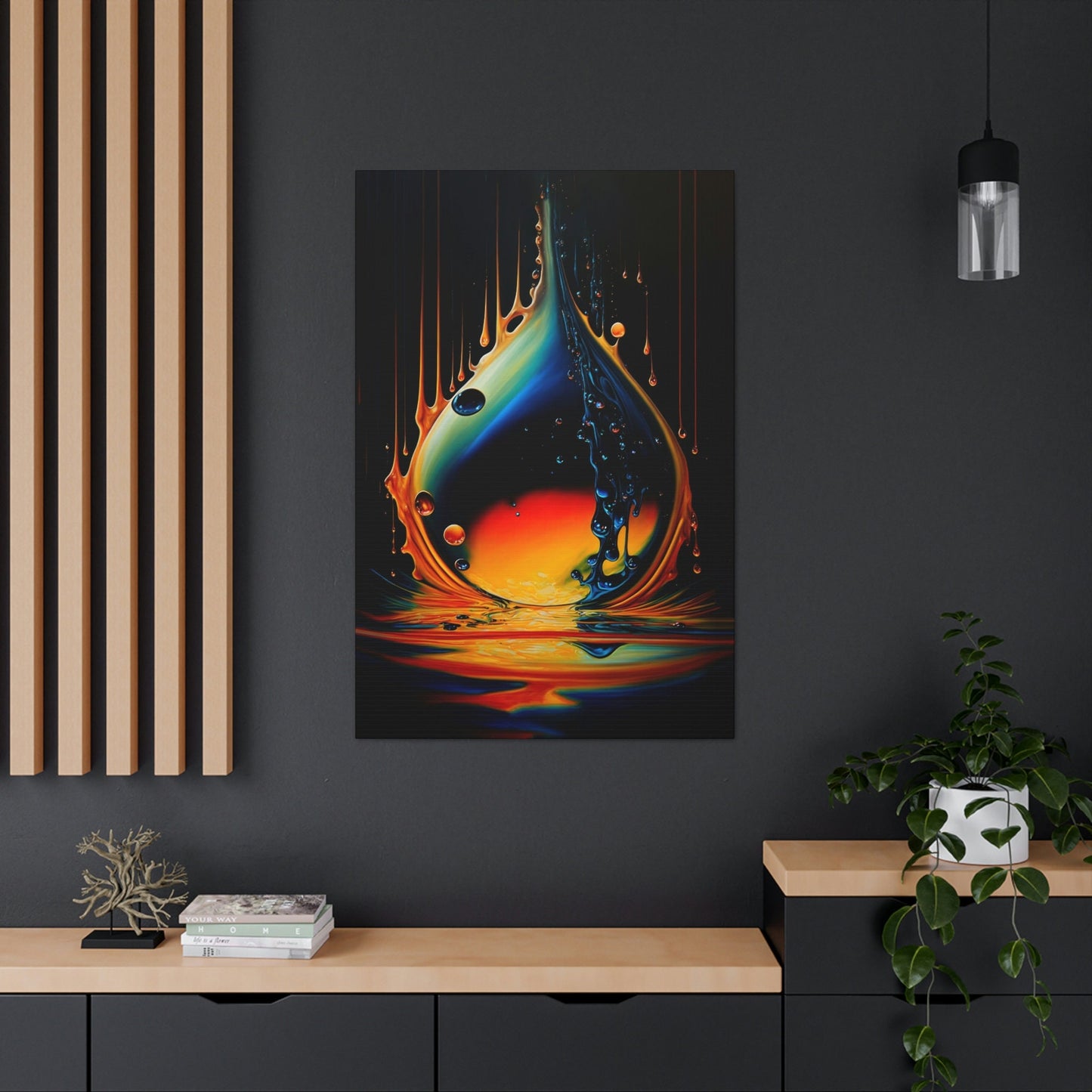 Water Drop Modern Art Canvas Ready To Hang Large Print, Man Cave, Colorful, Oil Drop