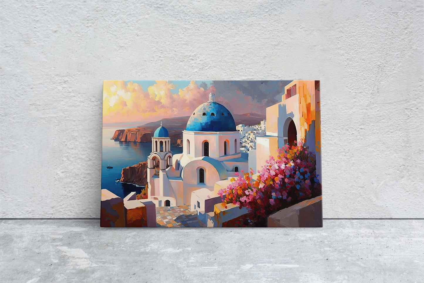 Santorini Thira, Greece, Canvas Art print, Landscape Painting, Vibrant colors, Thera, Island Art, Firostefani village