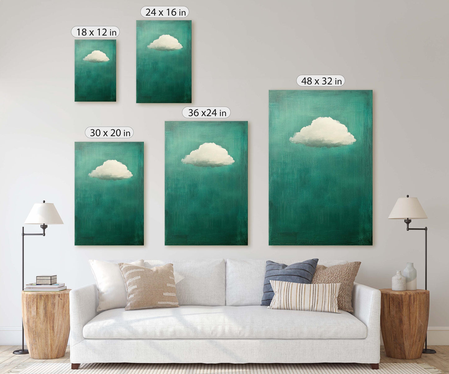 Moody Cloud Print, Emerald Green, Minimalist Art, Maximalist Art