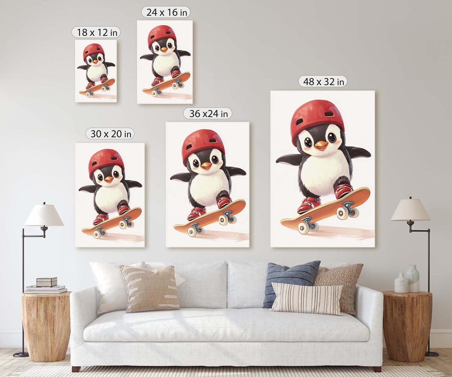 Penguin Skateboard, Kids Room, Boys Room, Girls Room, Play Room