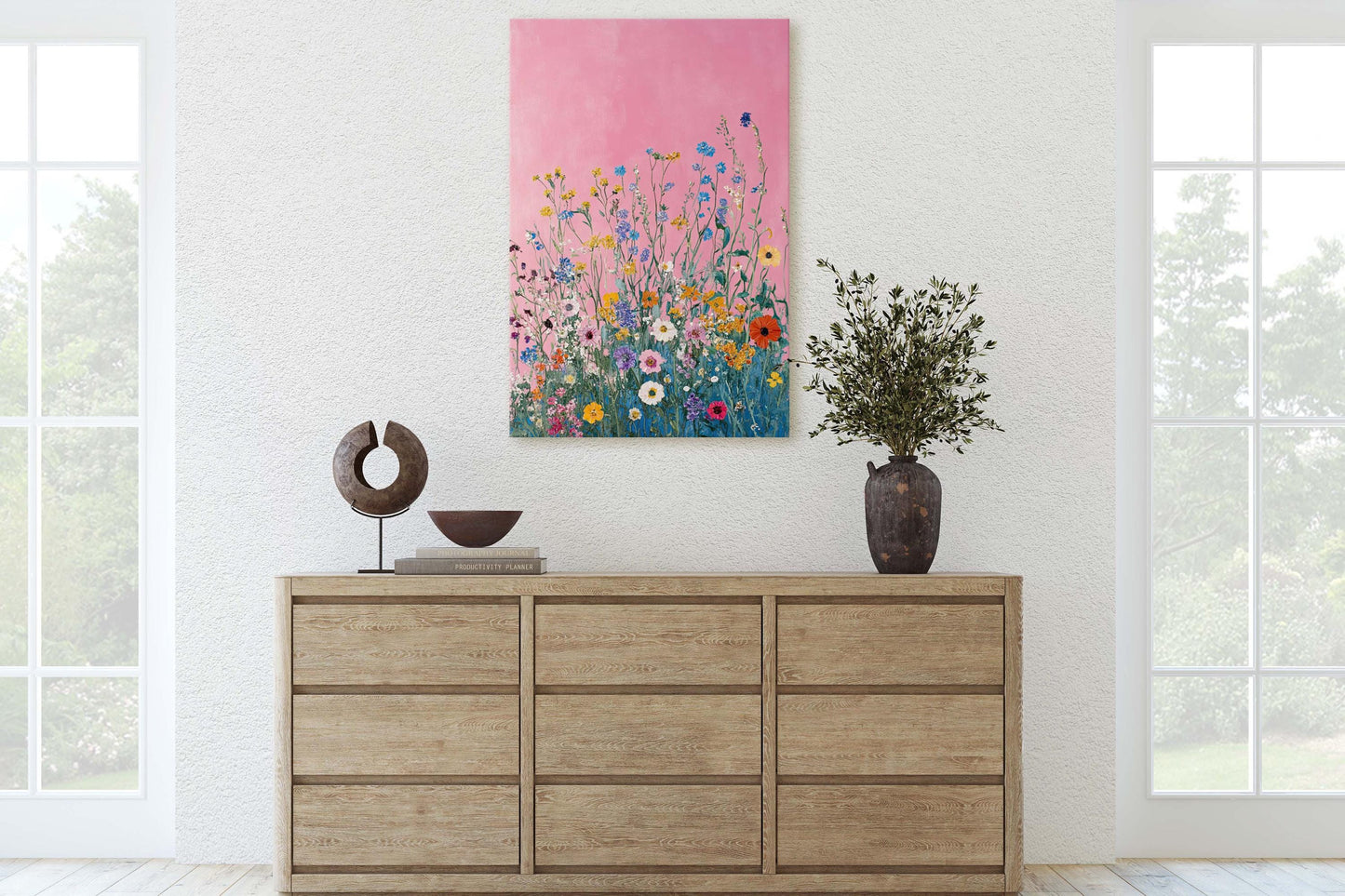 Abstract Wildflowers, Pink Decor, Botanical Art, Floral Print
