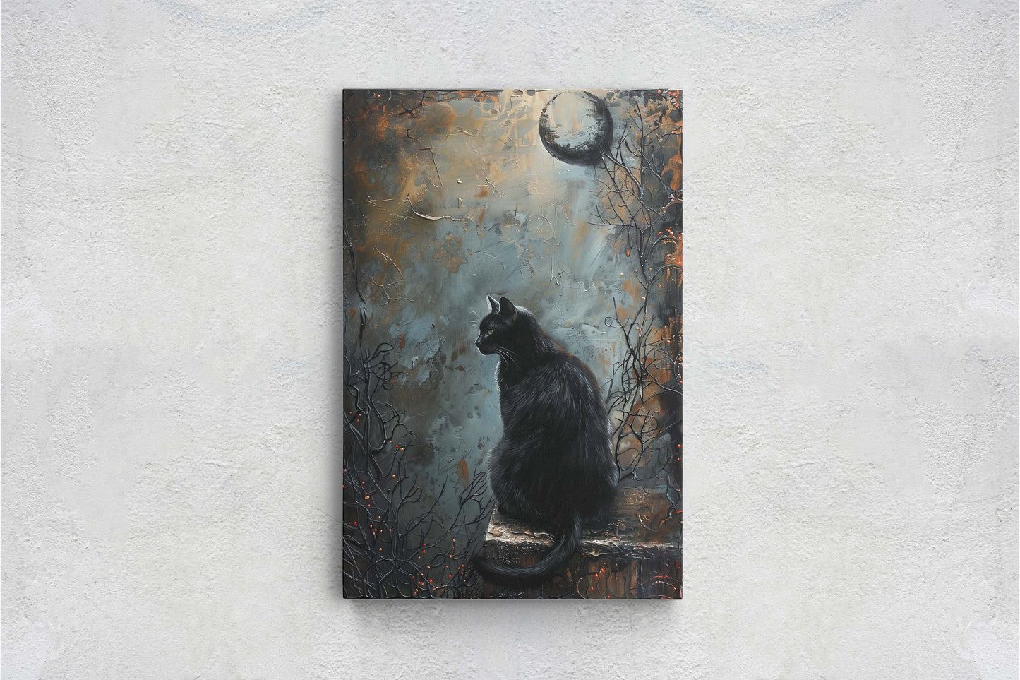 Crypt Cat, Black Cat, Creepy Decor, Framed Canvas, Halloween Decor, Gothic Art, Extra Large Print
