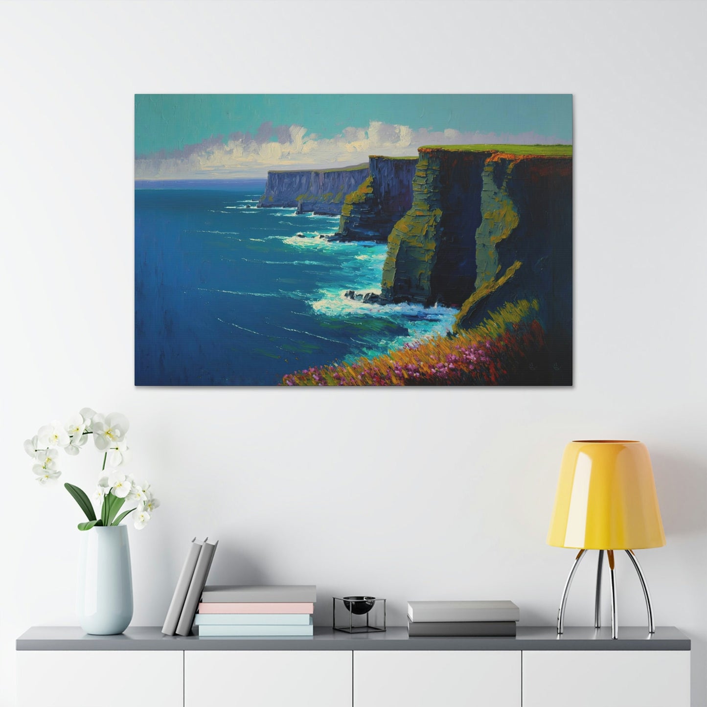Cliff Ocean Side Canvas Art Ready To Hang Large Print, Oil Painting, Landscape