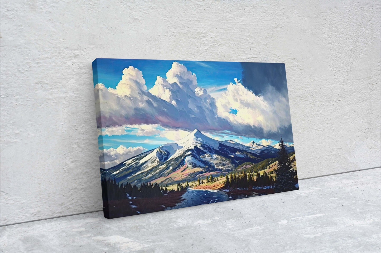 Big Sky Montana, Canvas Art, Ready To Hang, Large Print, Landscape Painting, Dramatic Landscape, Mountain Range, Blue sky mountain,
