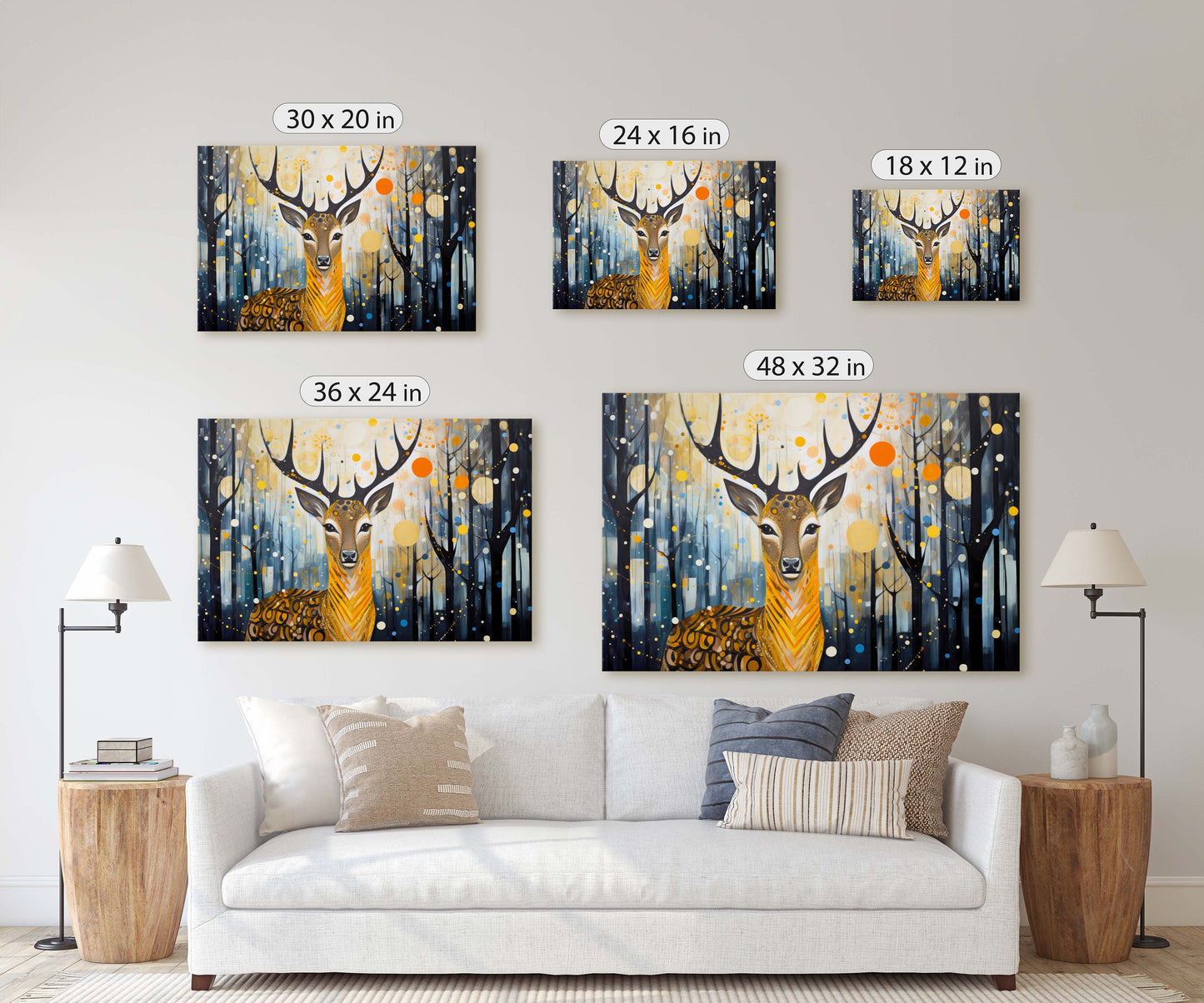 Abstract Animal Art, Deer Painting, Symbolism Elk, Modern Art, Contemporary Decor, Surrealism, Modernism, Framed Canvas, Large Art Print