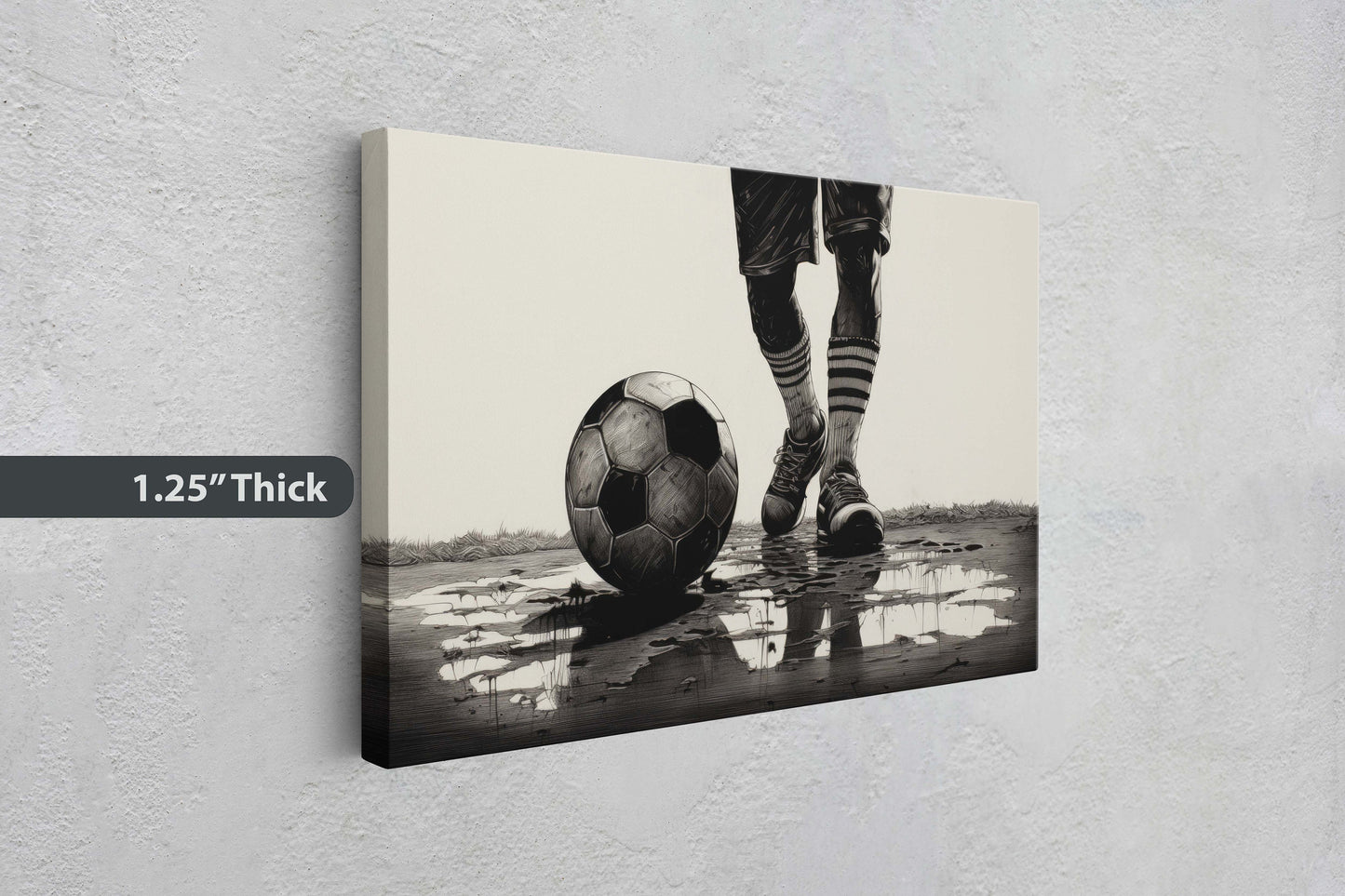 Soccer Painting, Black and White, Sports Decor, Soccer Player, Framed Canvas, Large print, Gift for Dad, Gift for Him