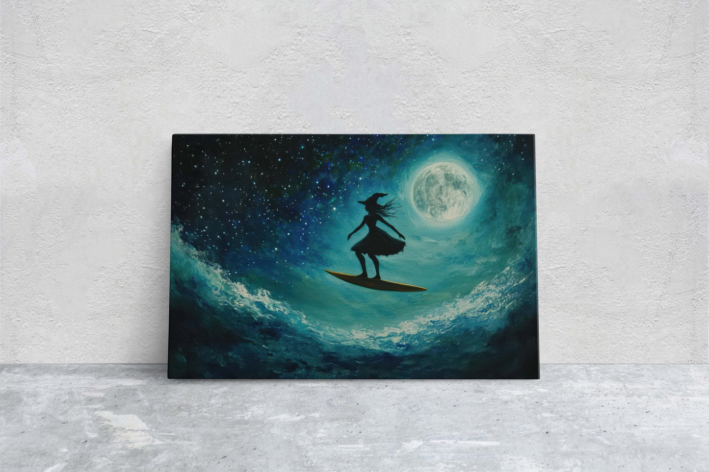 Surfing Witch, Whimsical Halloween, Full Moon, Flying Witch, Gothic Art, Fun Halloween, Whimsy, Funny Art