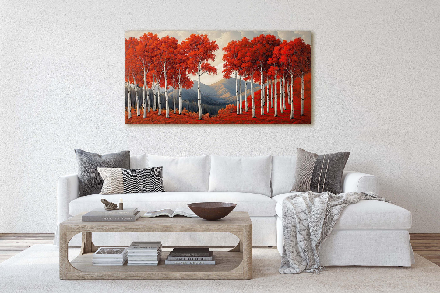 Red Aspen Tree Art, Fall Tree Painting, Mountain Aspens, Autumn Colors