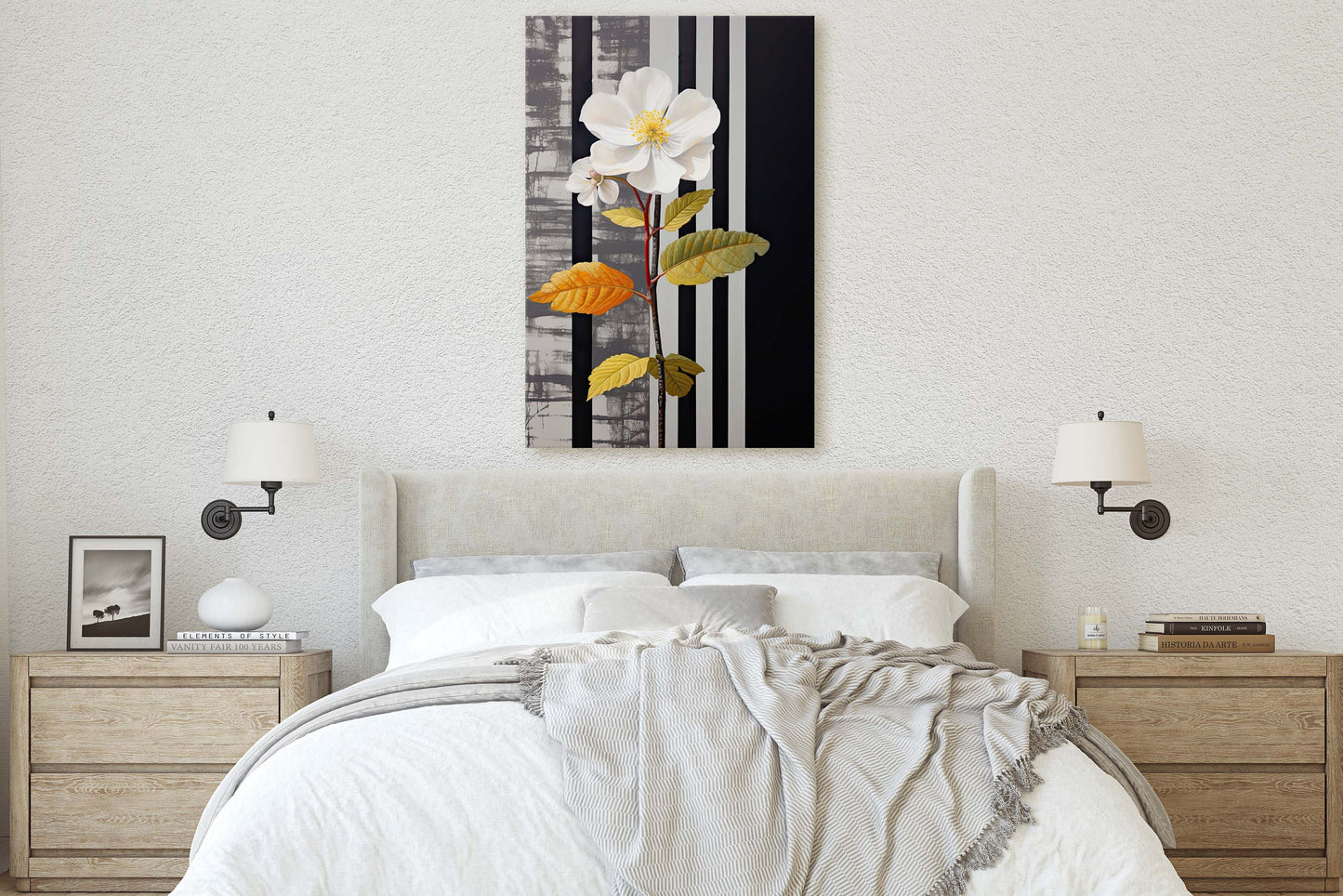 Flower Painting, Black and White, Contemporary Art, Modern Picture, Framed Canvas, Large Art Print, Farmhouse, Barn Decor